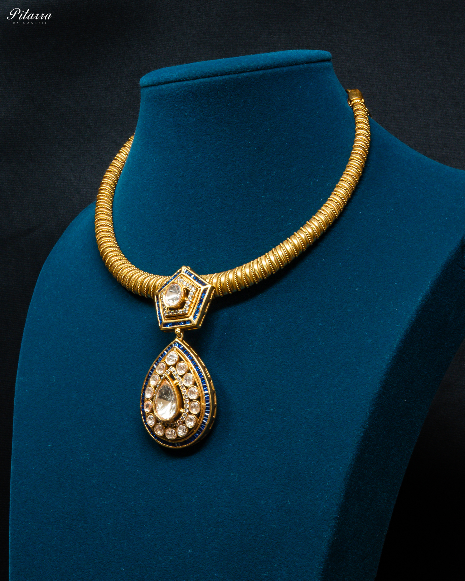 Blue Layer Gold Polki Kundan Necklace Set
