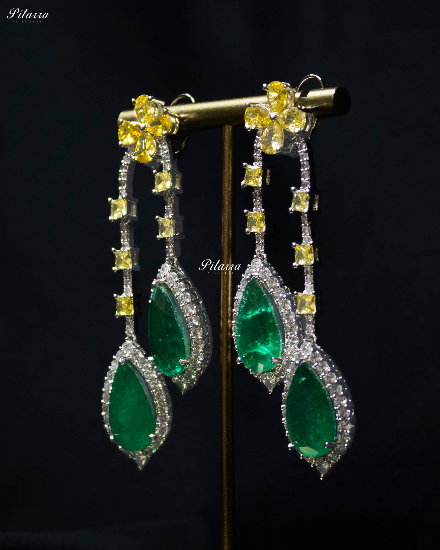 Pitarra Emerald and Yellow Dangler Earring