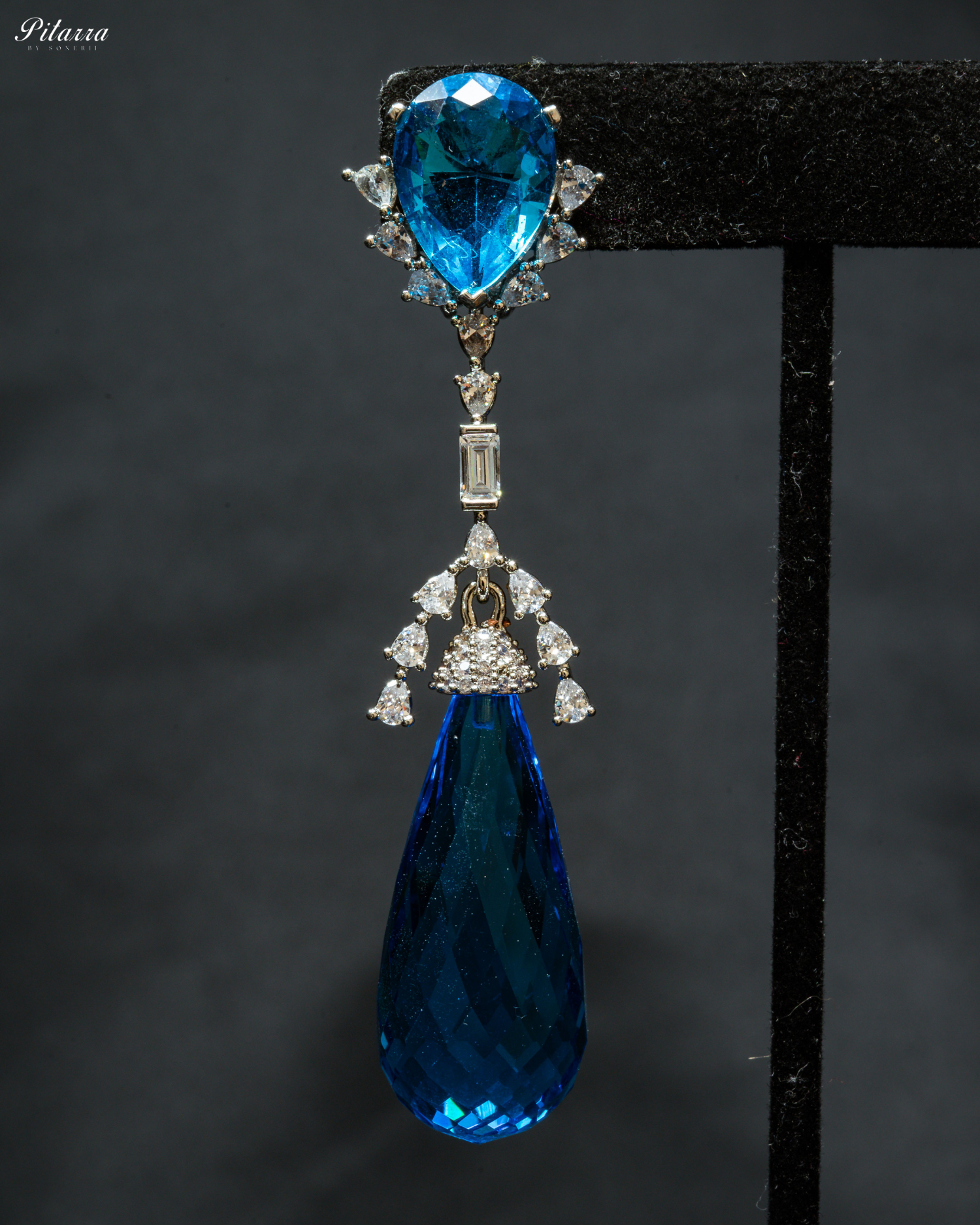 Silver Finish Blue Sapphire Dangler Earrings
