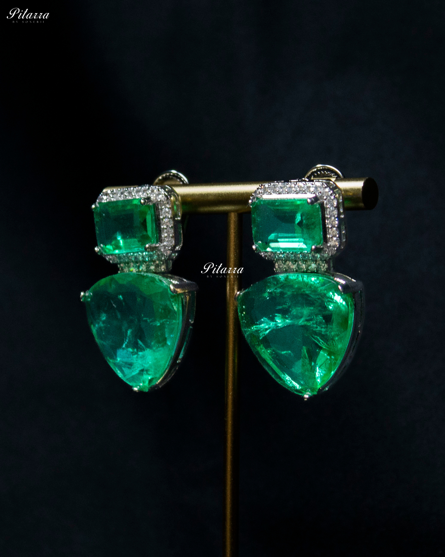 Green Stones Crystal Studded Dangler Earrings