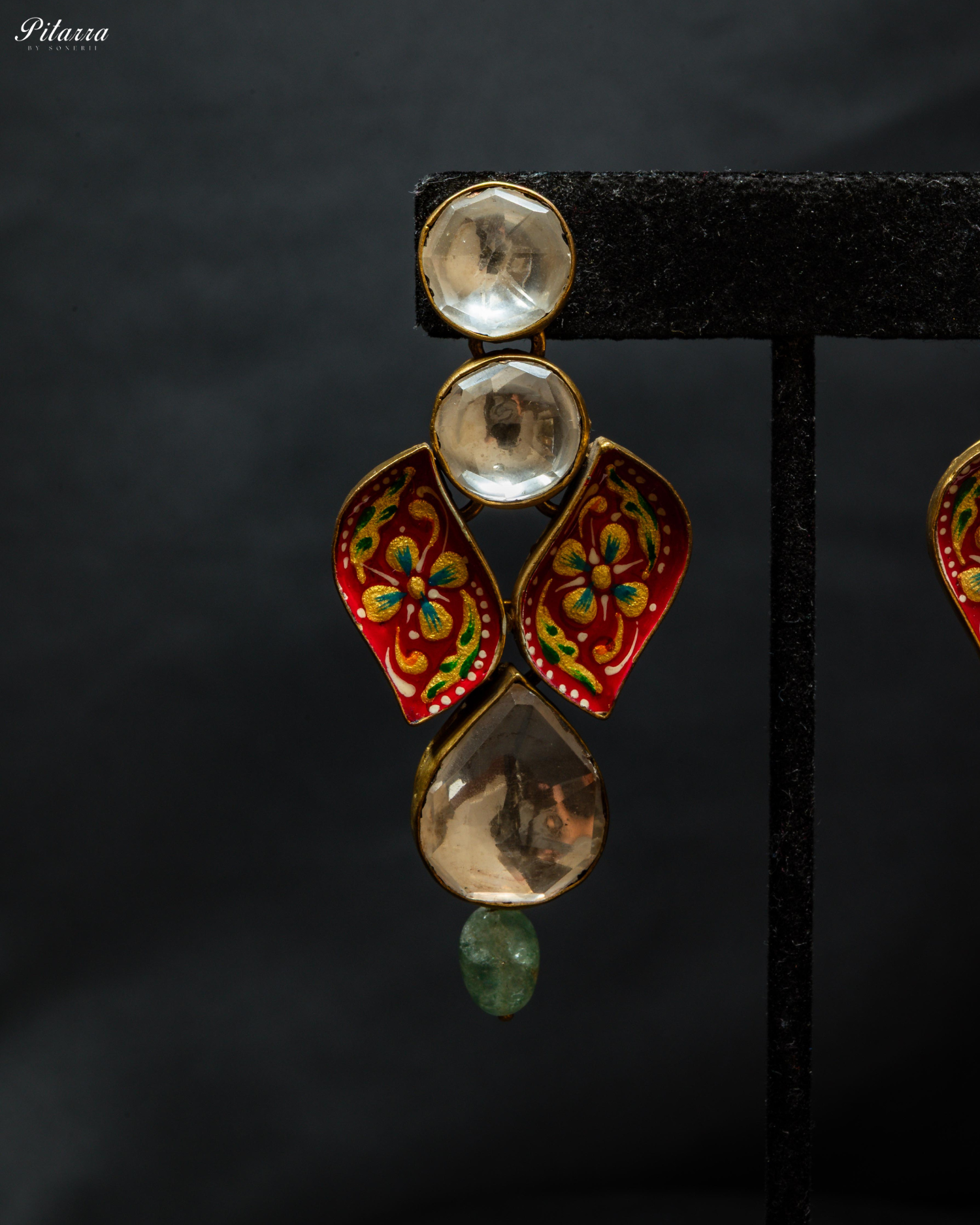 Red Drop Meenakari Polki Earrings