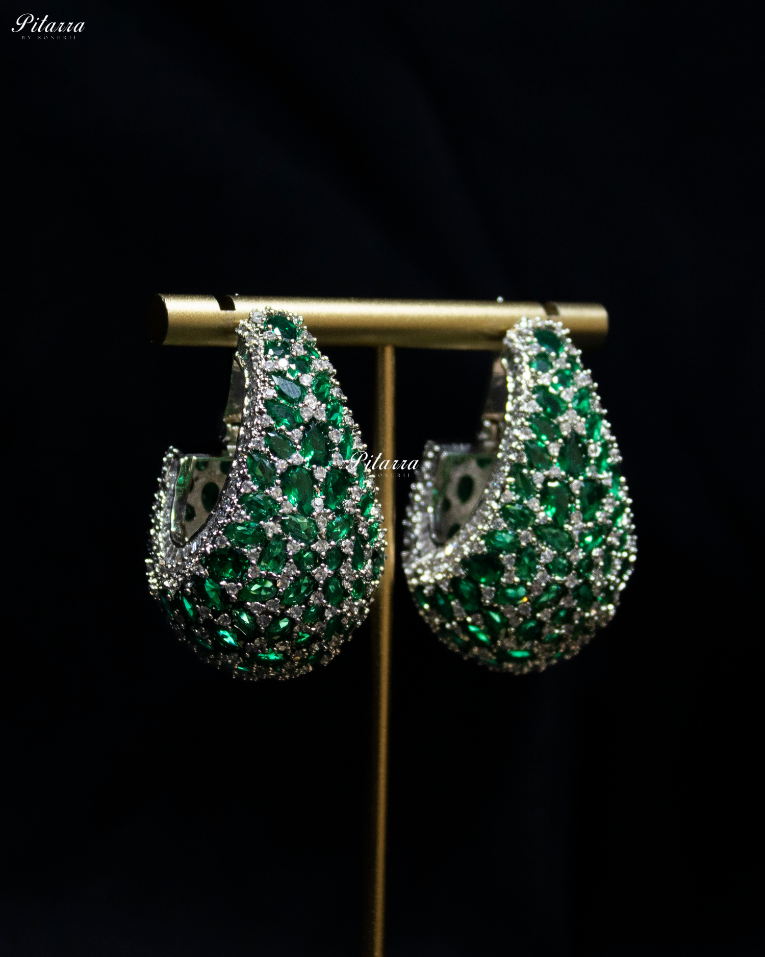 Emerald Teardrop CZ Stud Earrings