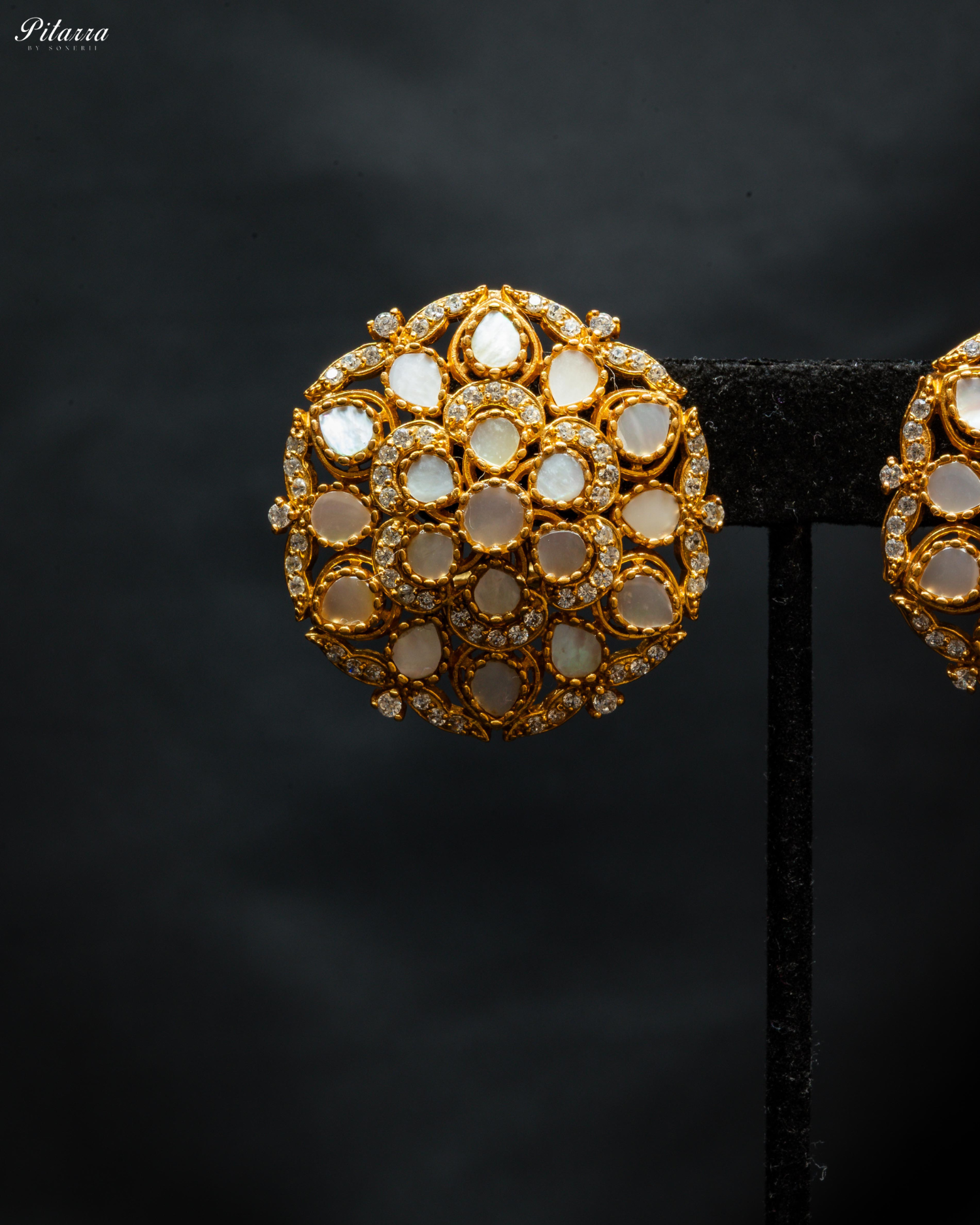 Classic Golden Polki Kundan Stud Earrings