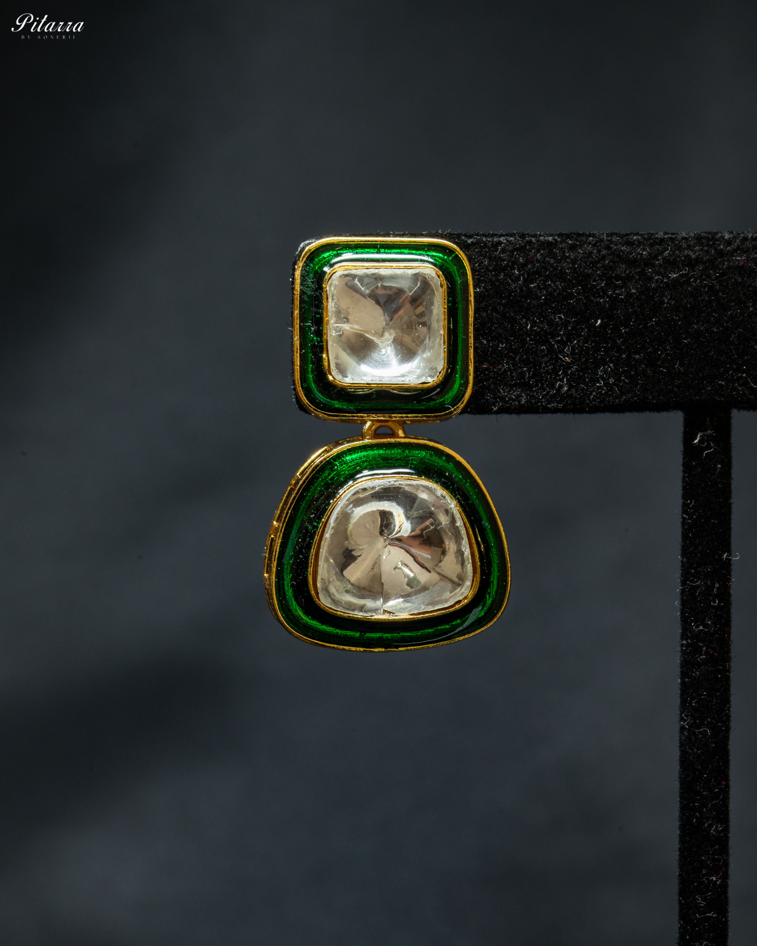 Square Green Kundan Meenakari Earrings