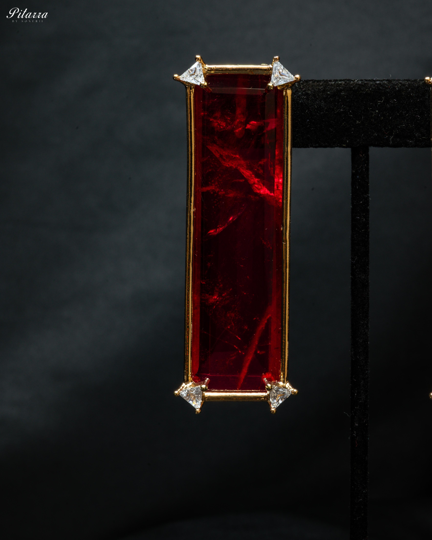 Rectangle Red Stone Dangler Earrings
