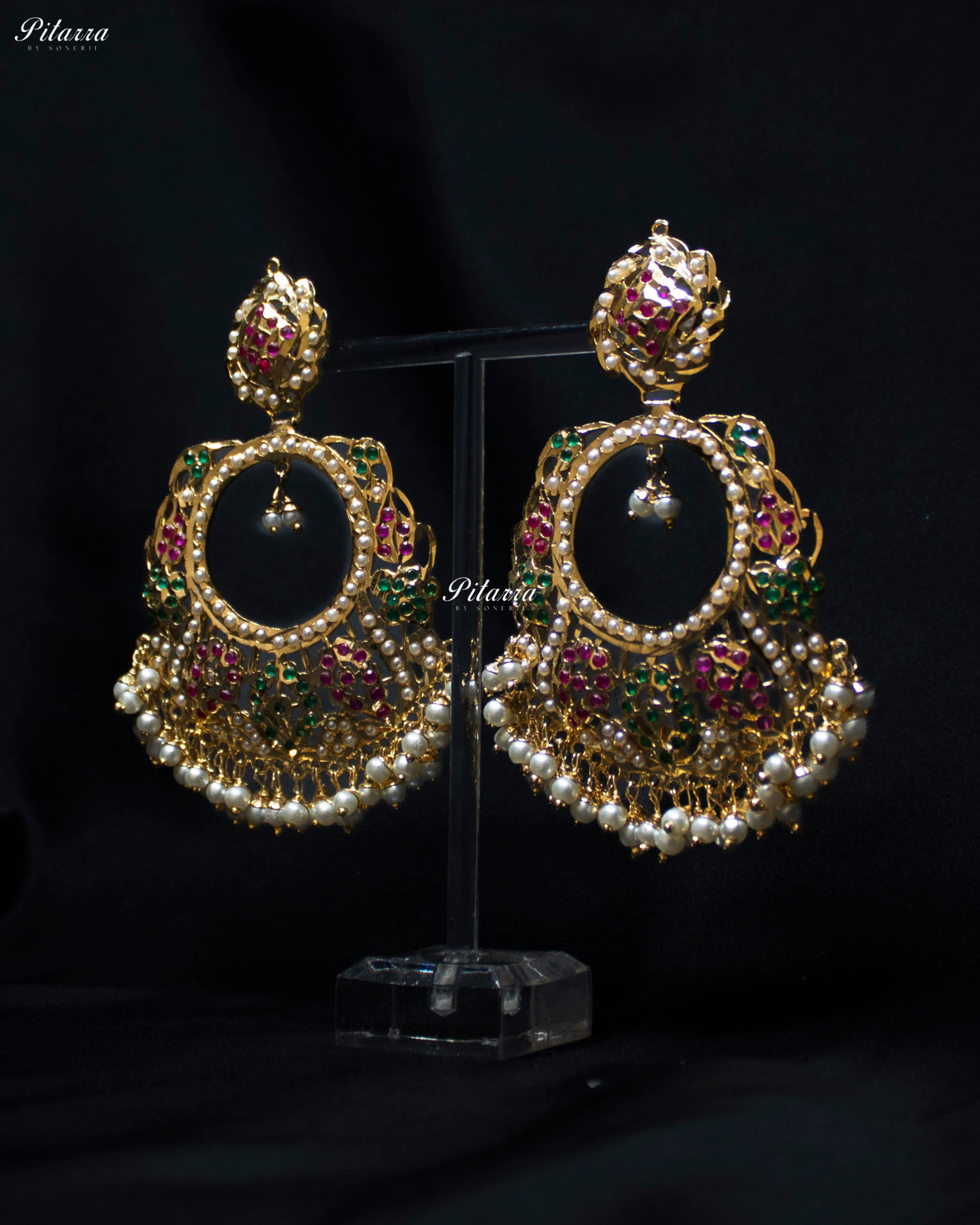 Multi Color Stone Circular Punjabi Chandbali Earrings