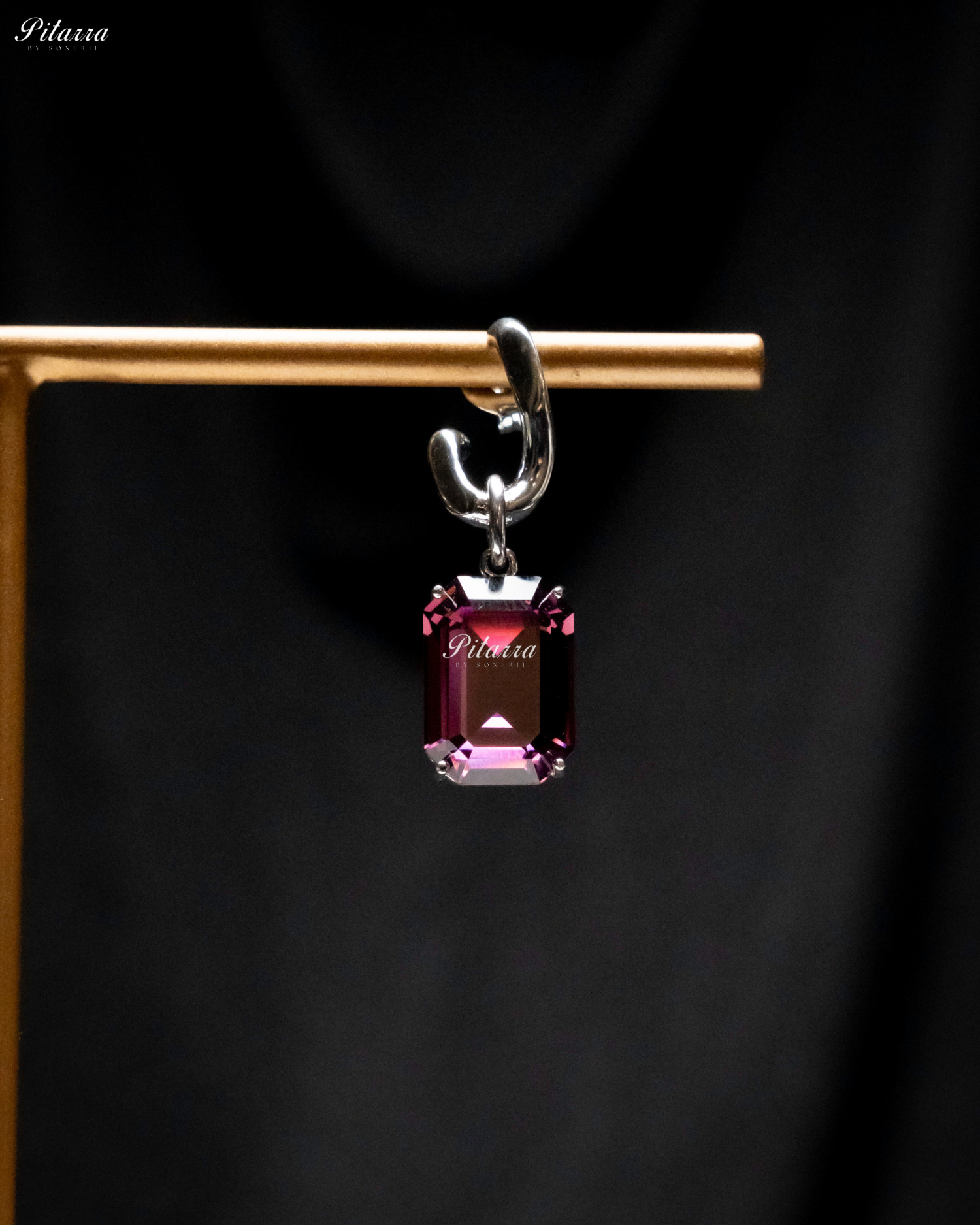 Amethyst Stone Rectangukar Zircon Silver Crystal Earrings