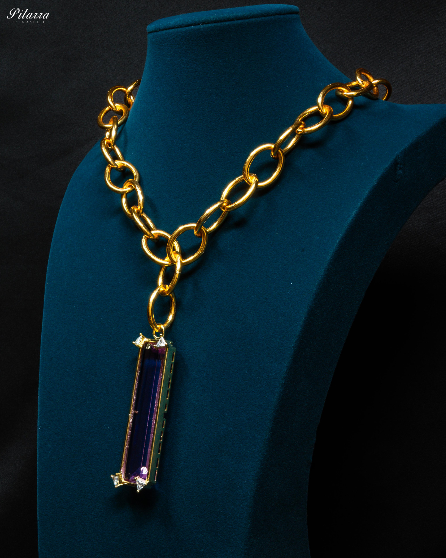 Rectangle Amethyst Crystal Doublet Chain Necklace