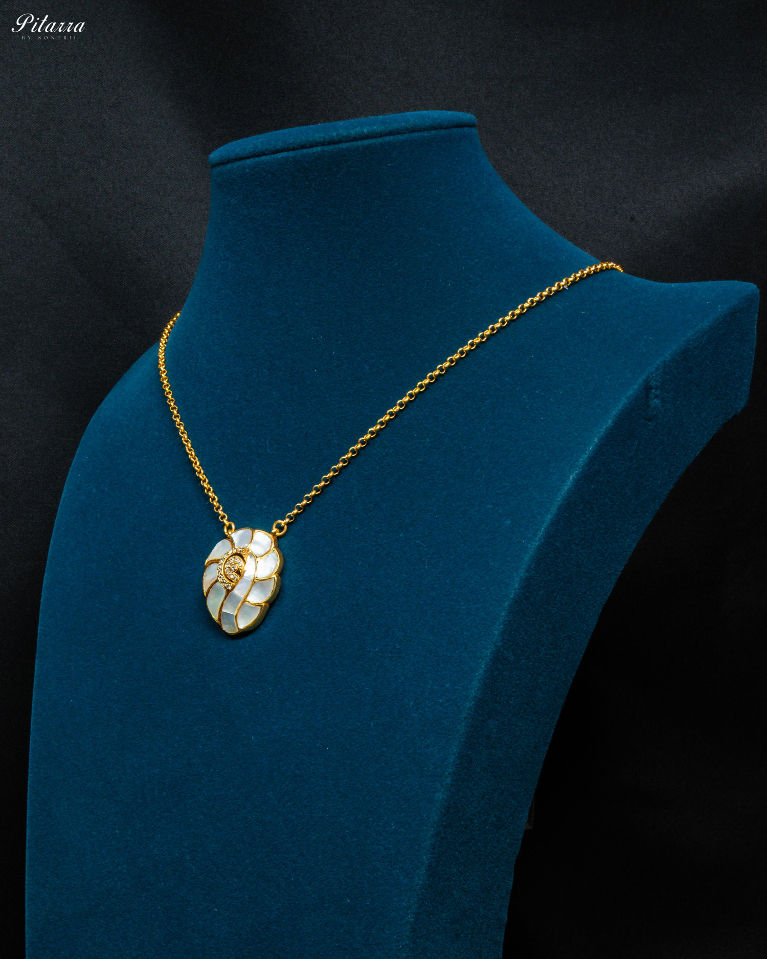 Gold Tone White Stone Charm Pendant Necklace Set