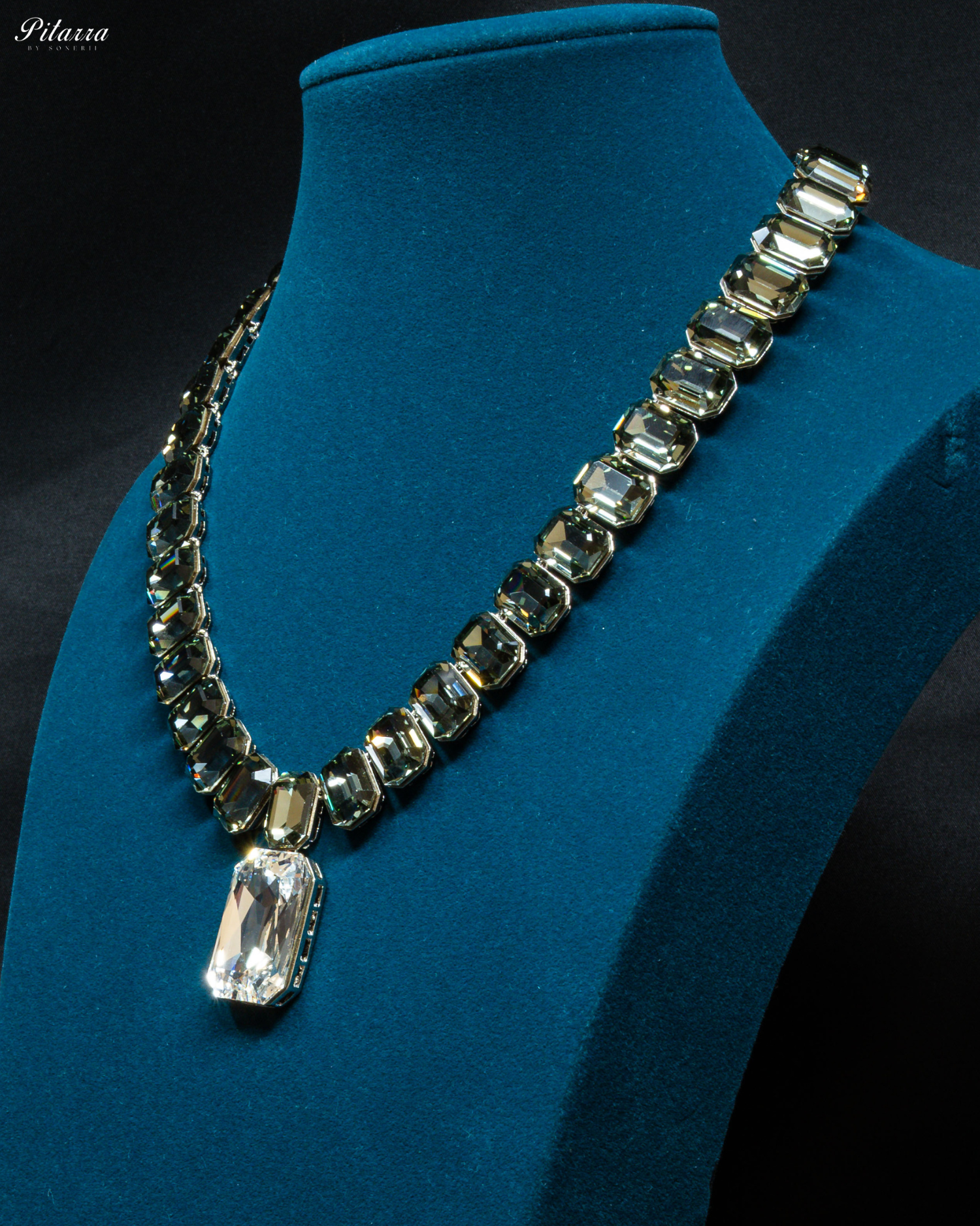 White Stone Square Grey Crystal Necklace Set