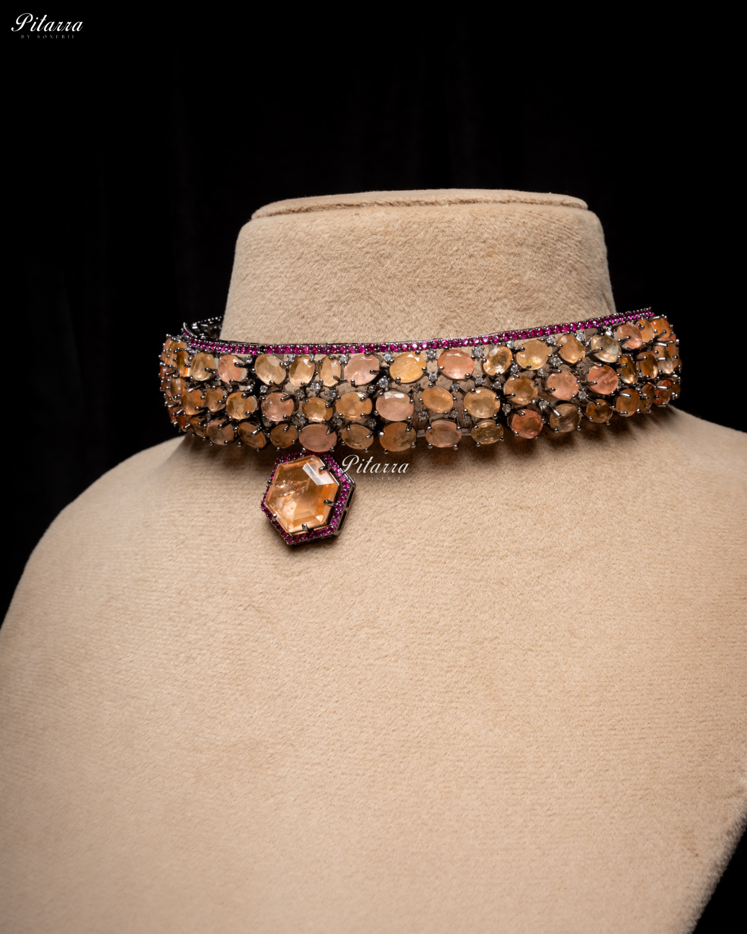 Golden Stone Purple Lining Crystal Choker Set