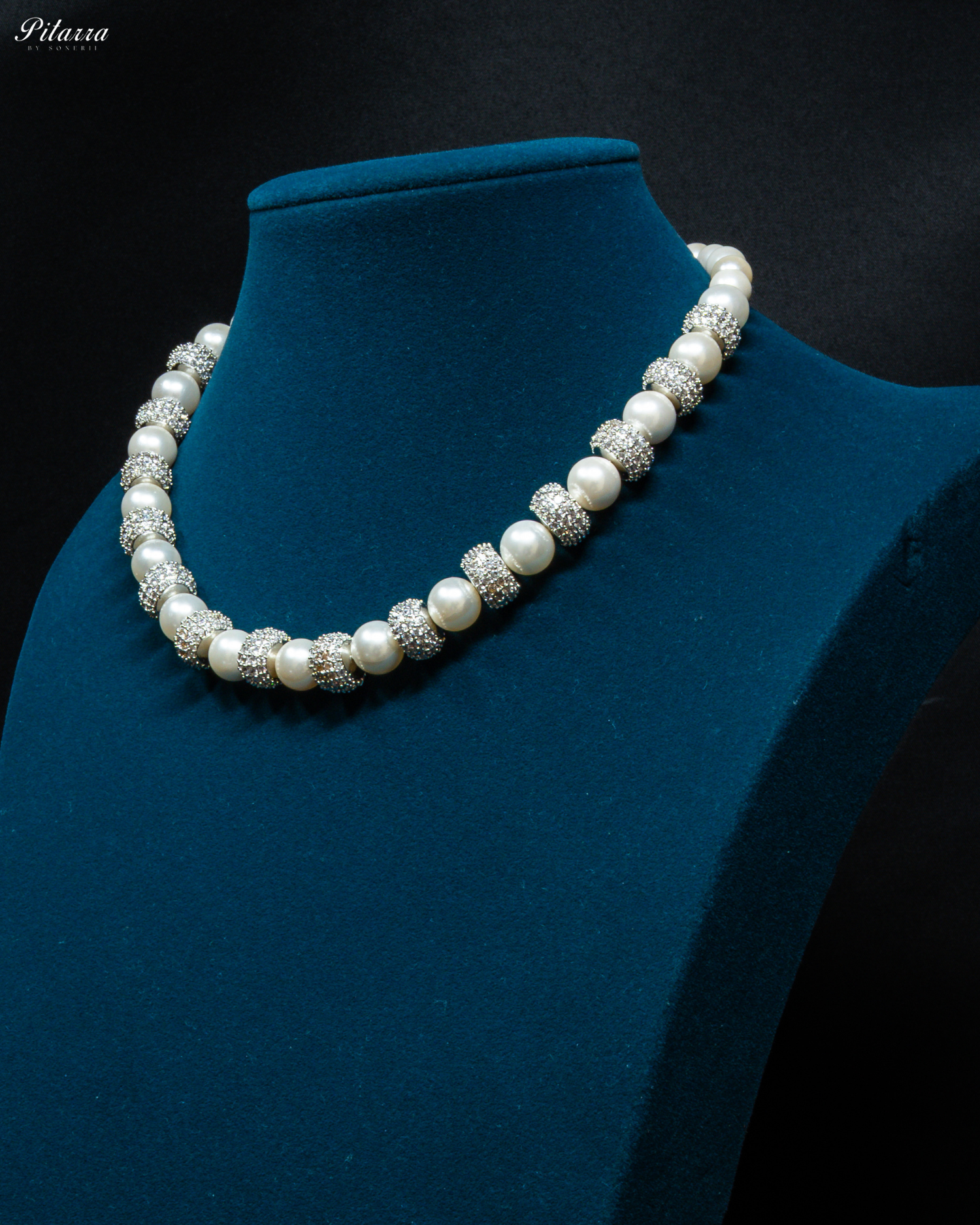 Silver Bead While Pearl Zircon Necklace