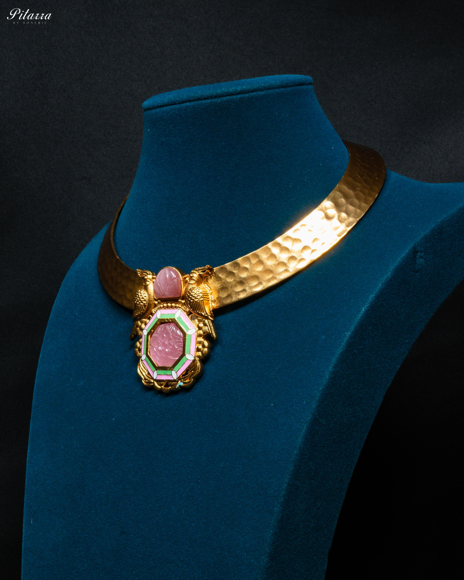 Pink Stone Gold Finish Kundan Necklace Set