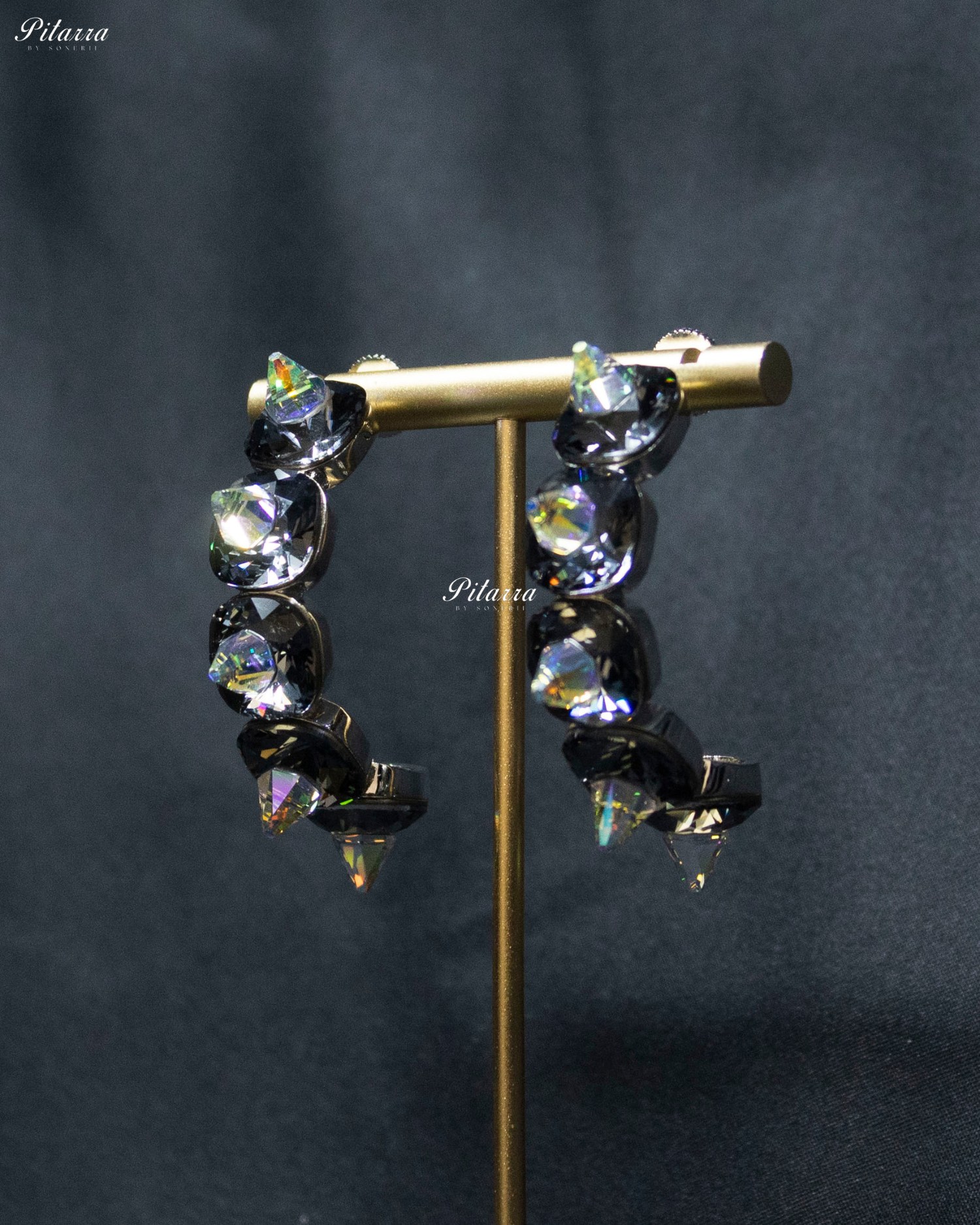 Grey Stone Pyramid Cut Crystal Dangle Earrings