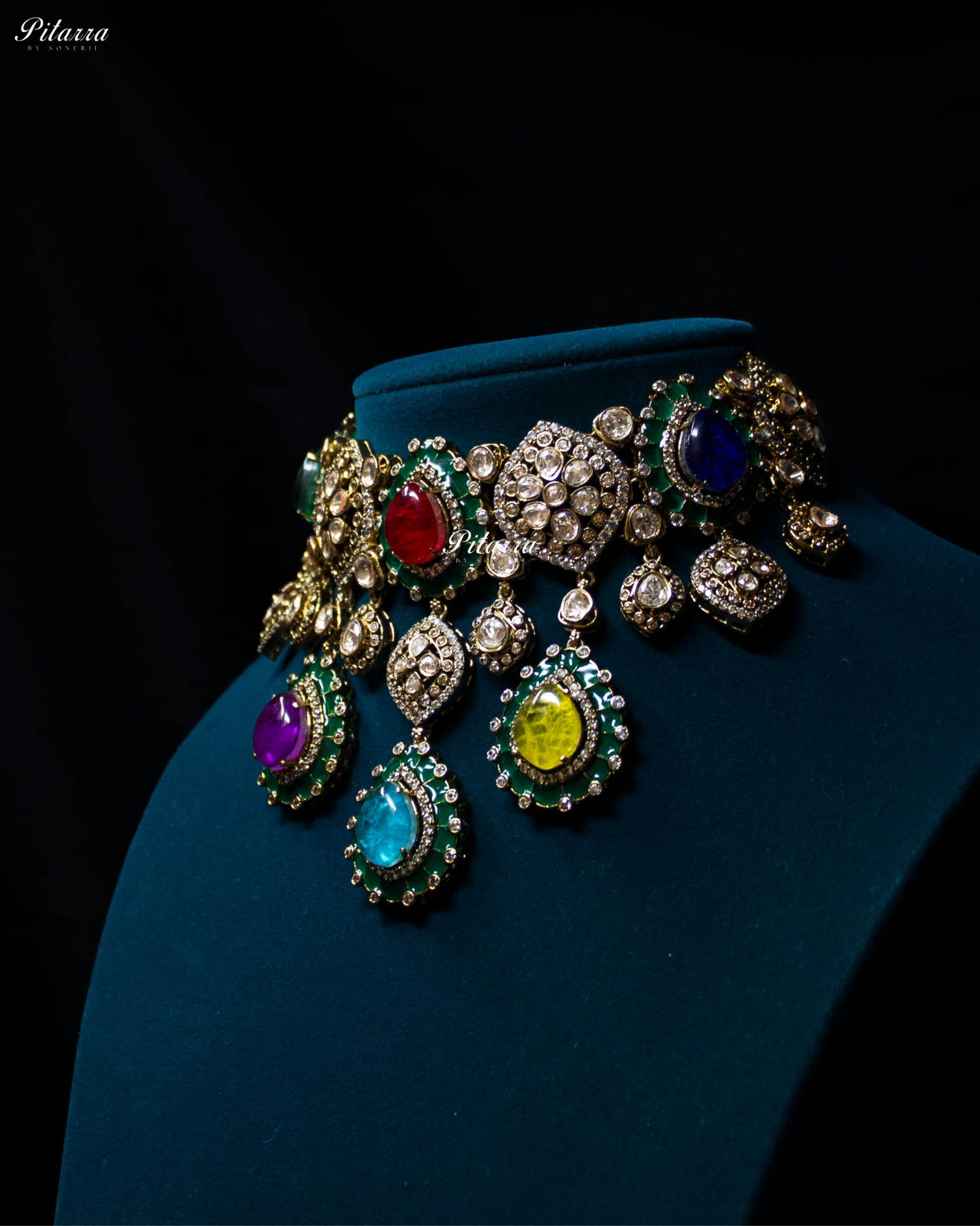 Multi Stone Handcrafted Golden Polki Kundan Choker Set