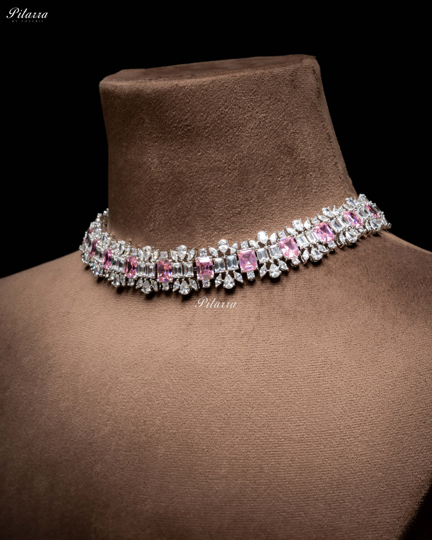 Pink Stone Silver Plated CZ Necklace Set