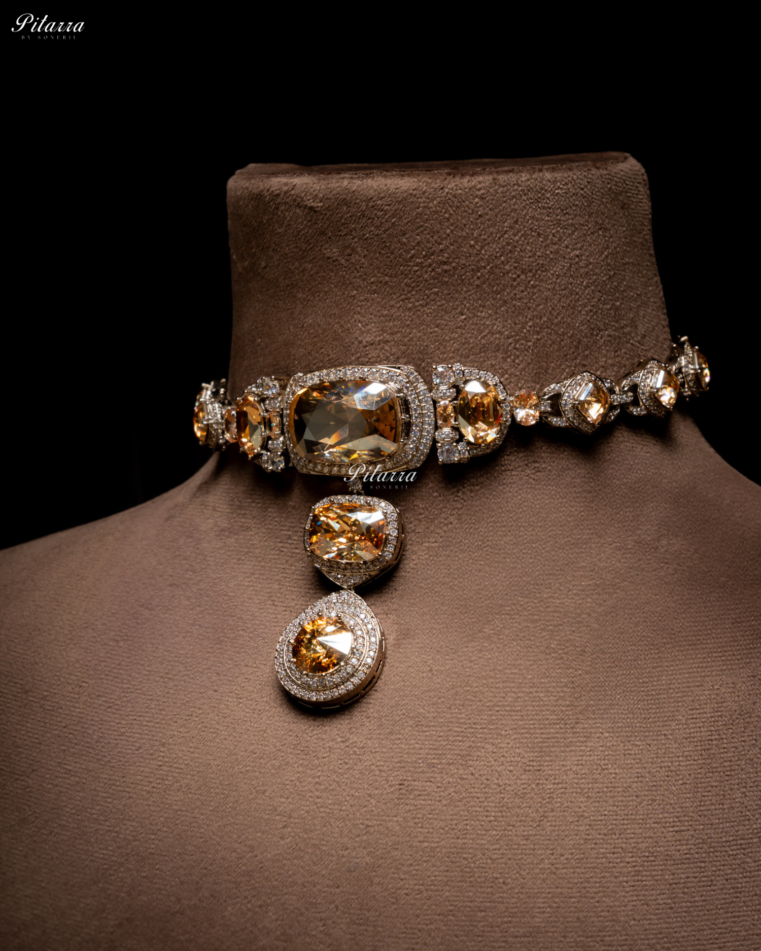 Yellow Three Stone Crystal Choker Set