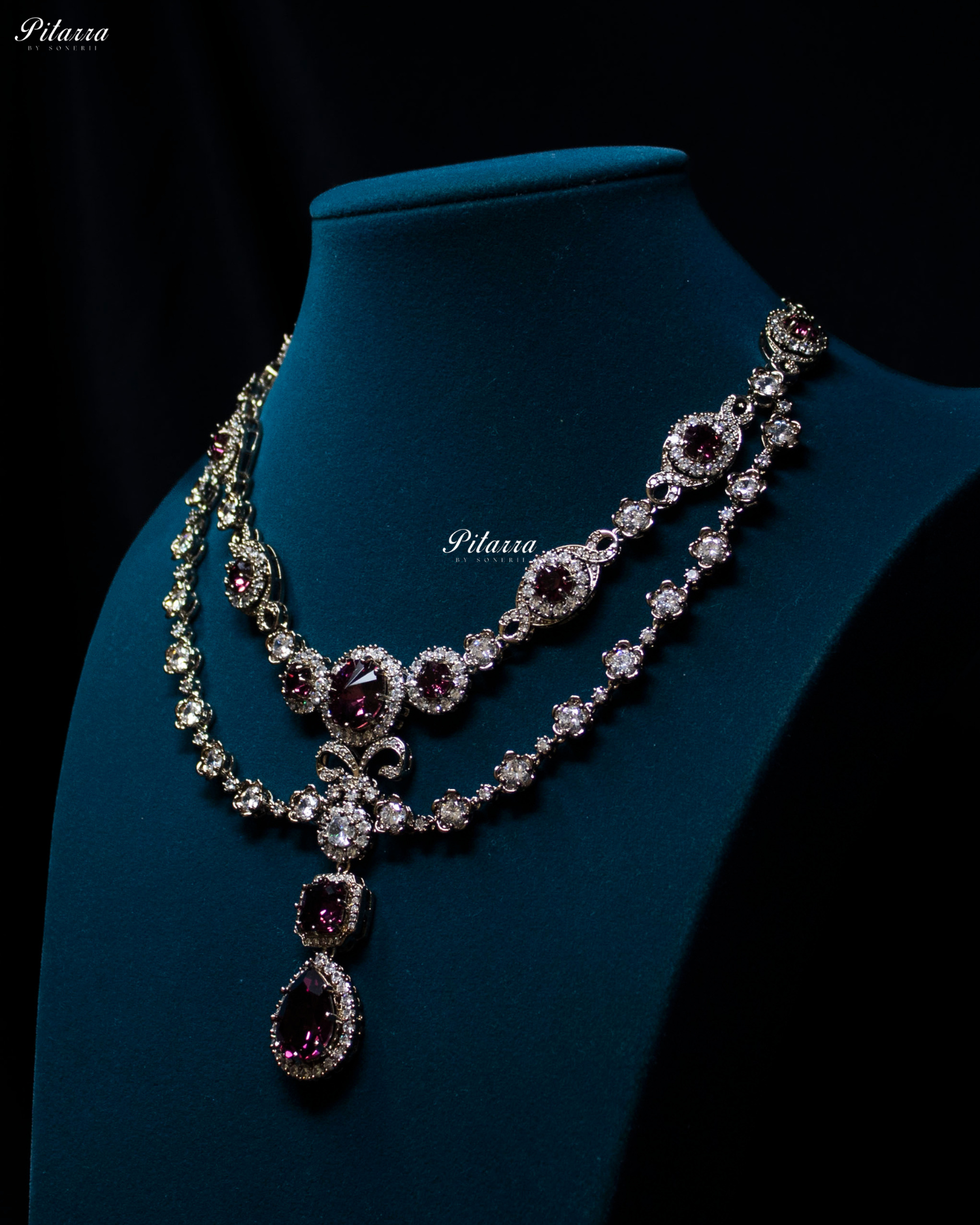 Amethyst Two Layer Silver CZ Victorian Black polish Necklace Set