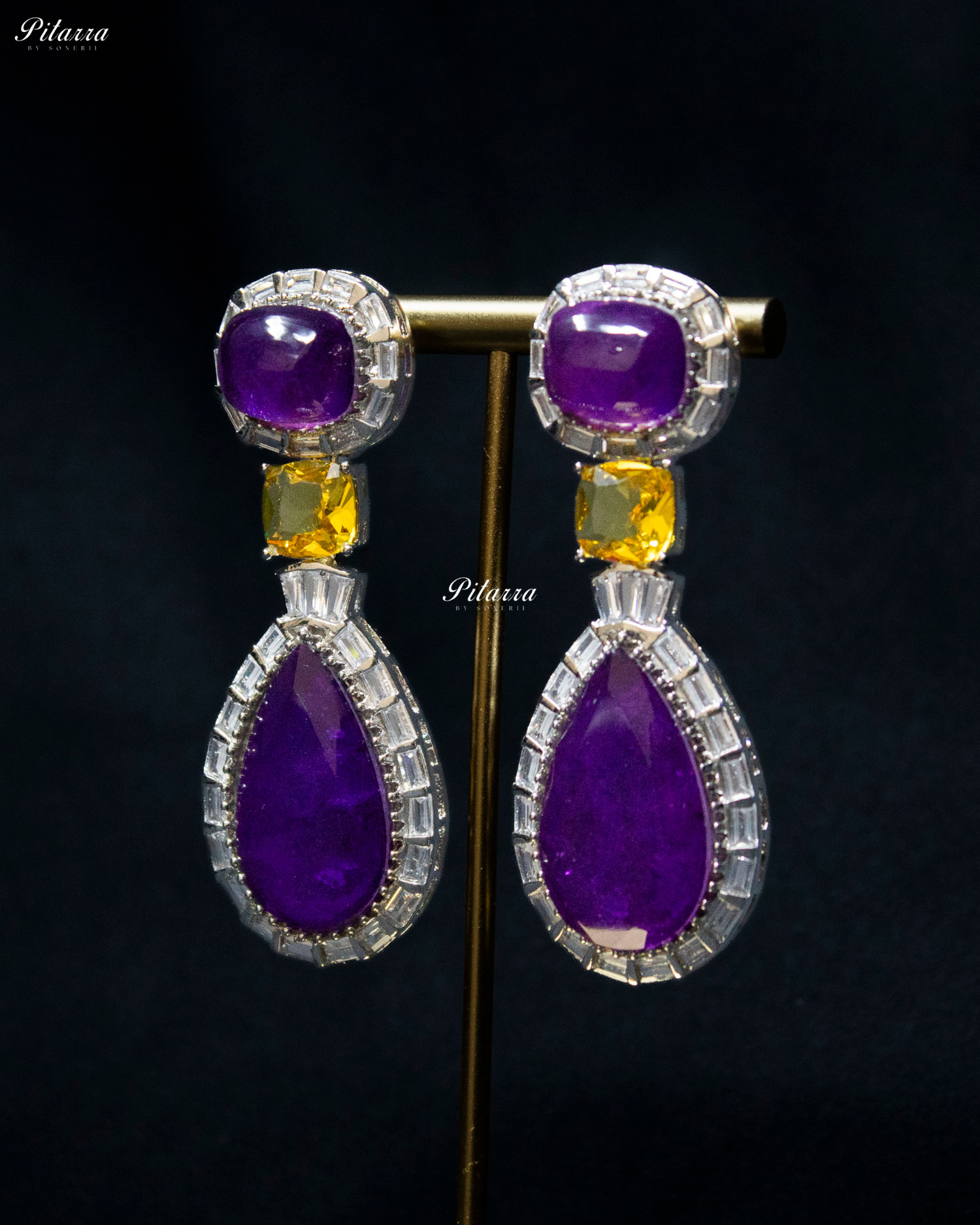 Silver Finish Purple Drop Zircon Earrings