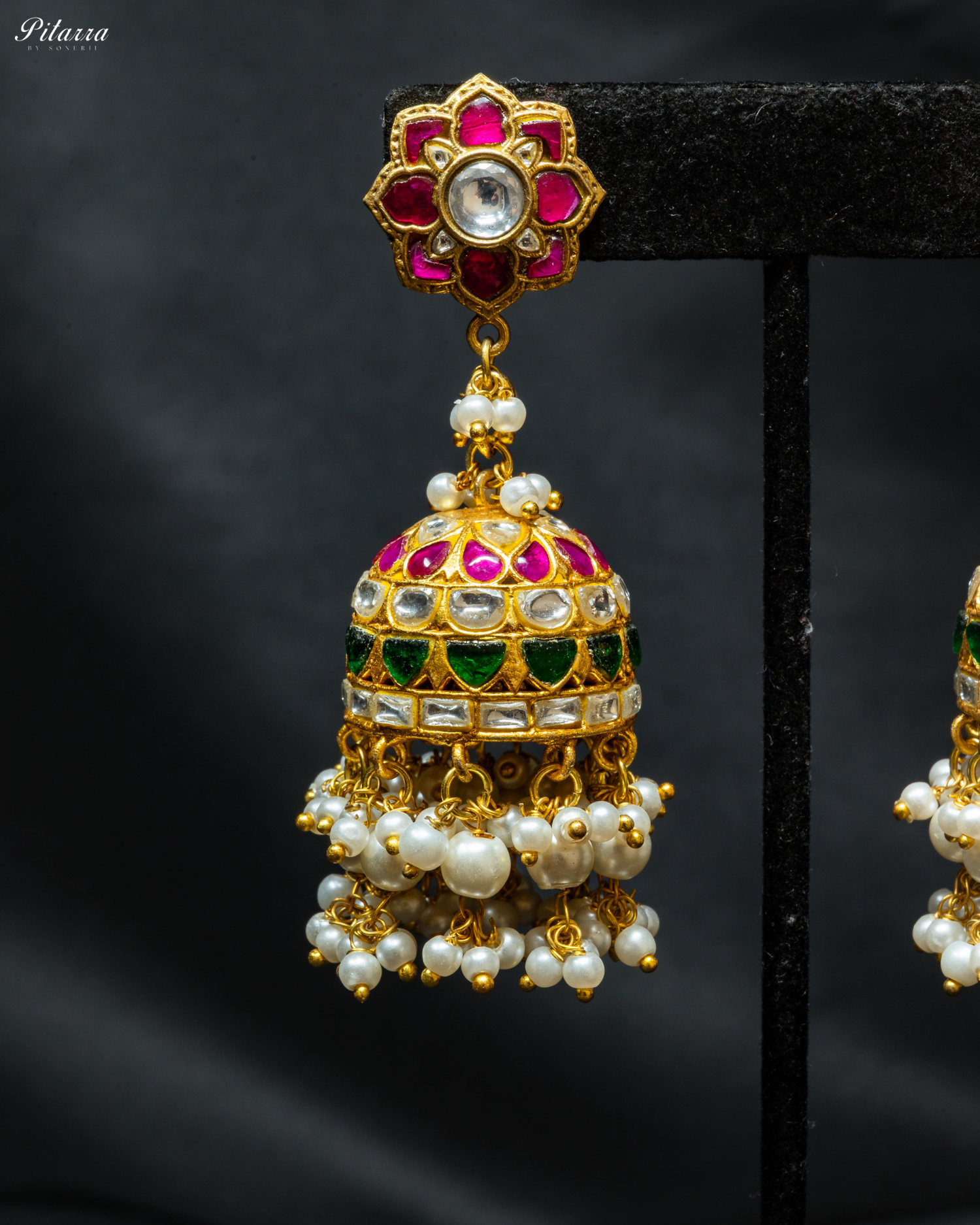 Golden Flora Design Premium Kundan Jhumkas