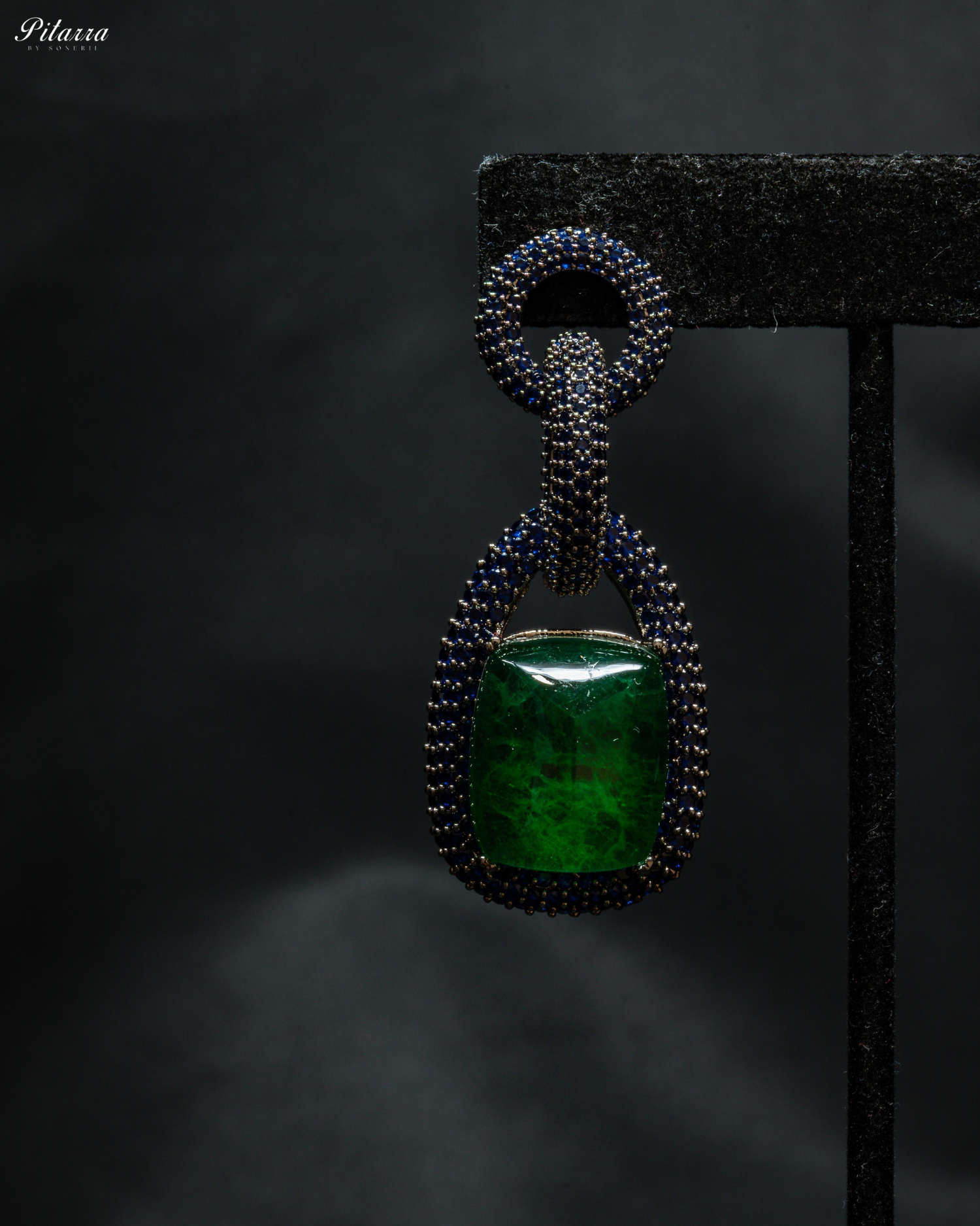 Emerald Stone Blue Chain CZ Necklace Set