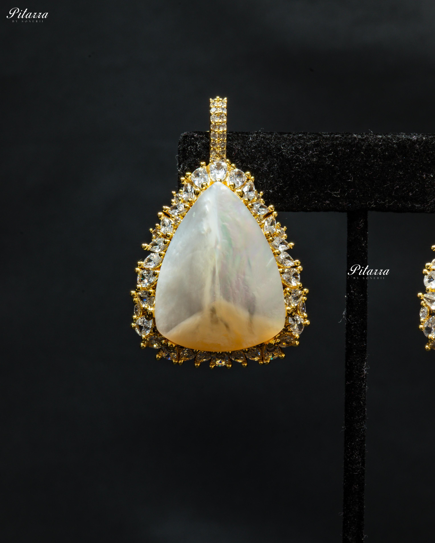 Golden Multilayered White Stone Statement Pendant Chain Choker