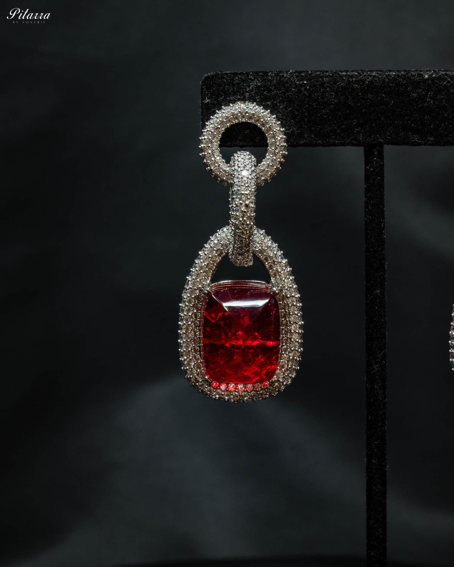 Red Stone Silver Chain CZ Necklace Set