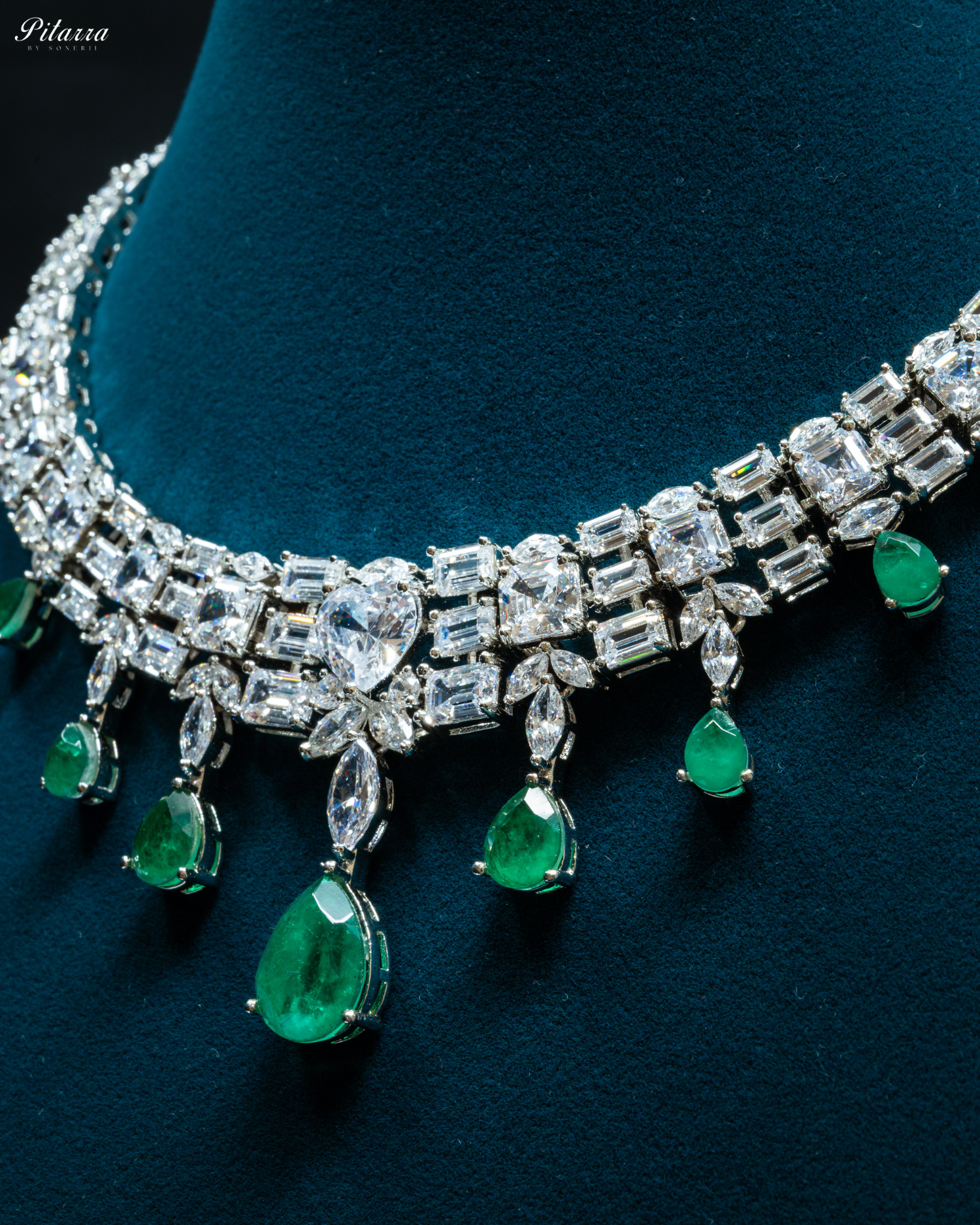 Emerald Drop Cubic Zirconia Studded Necklace Set