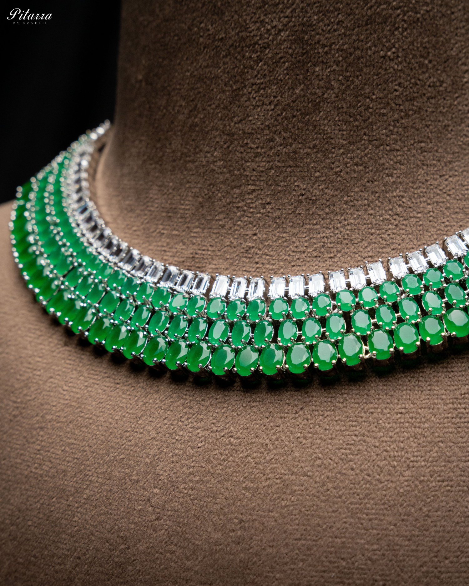 Emerald Green Silver CZ Necklace Set