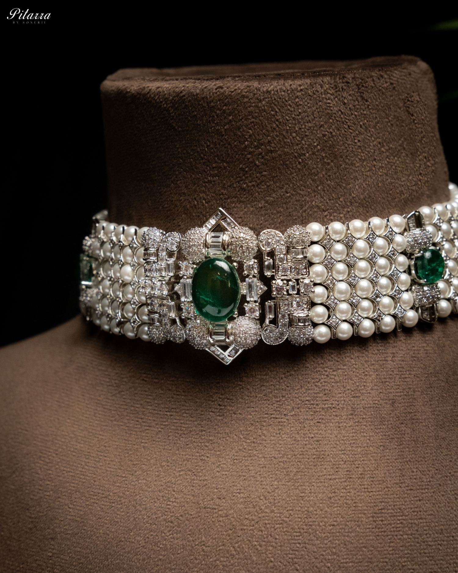 Green Carved Doublet and Pearl Choker