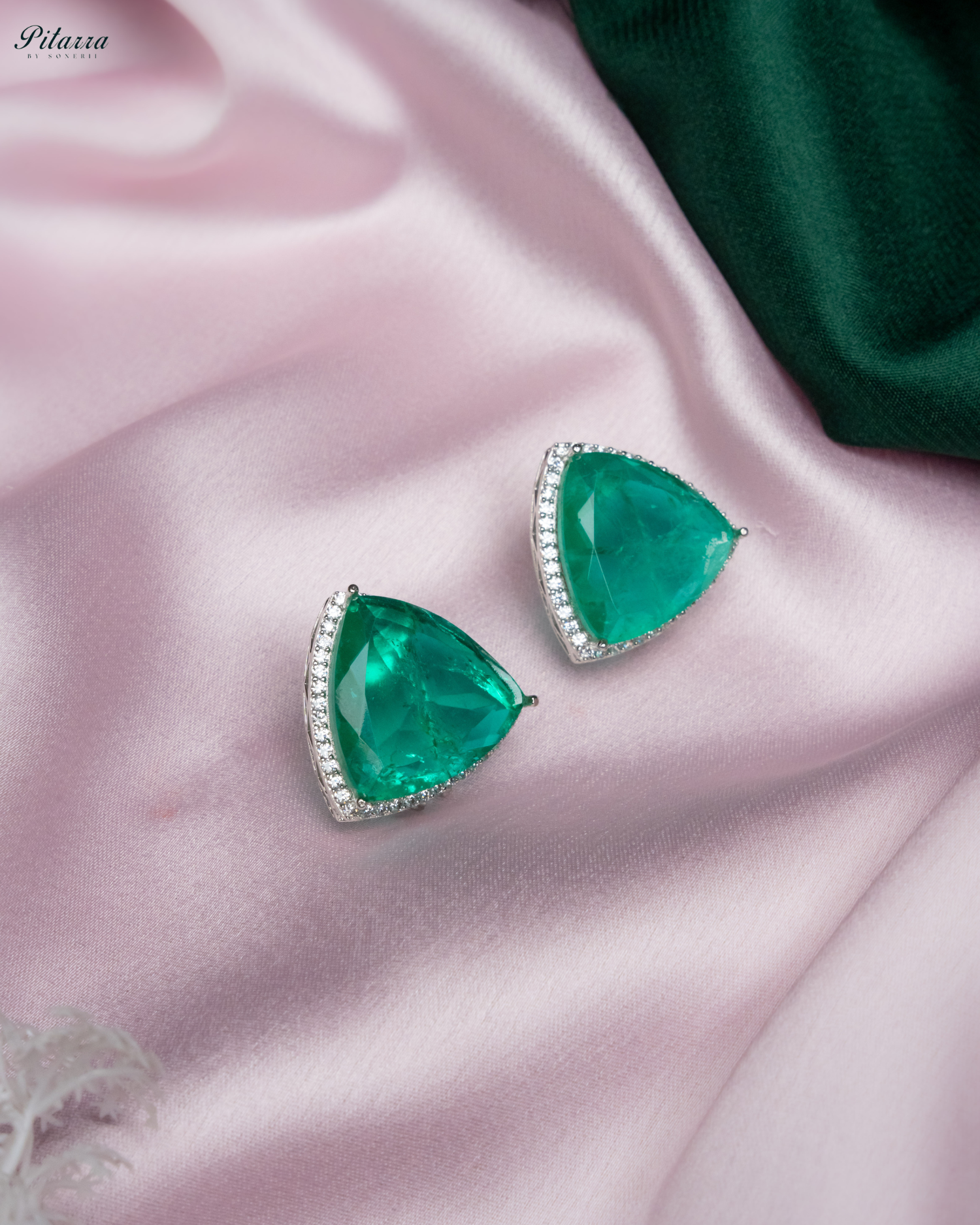 Emerald Green Colored Stone CZ Earrings
