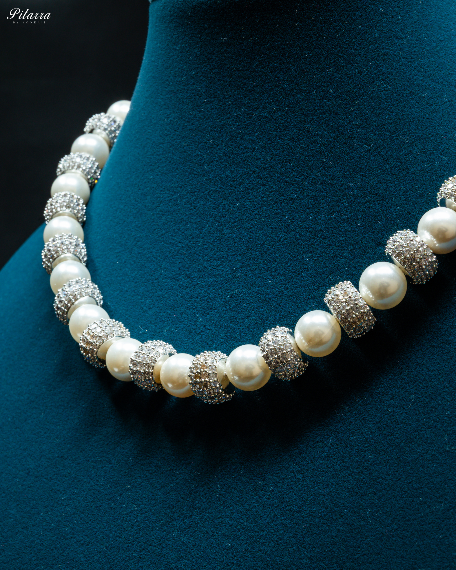 Silver Bead While Pearl Zircon Necklace