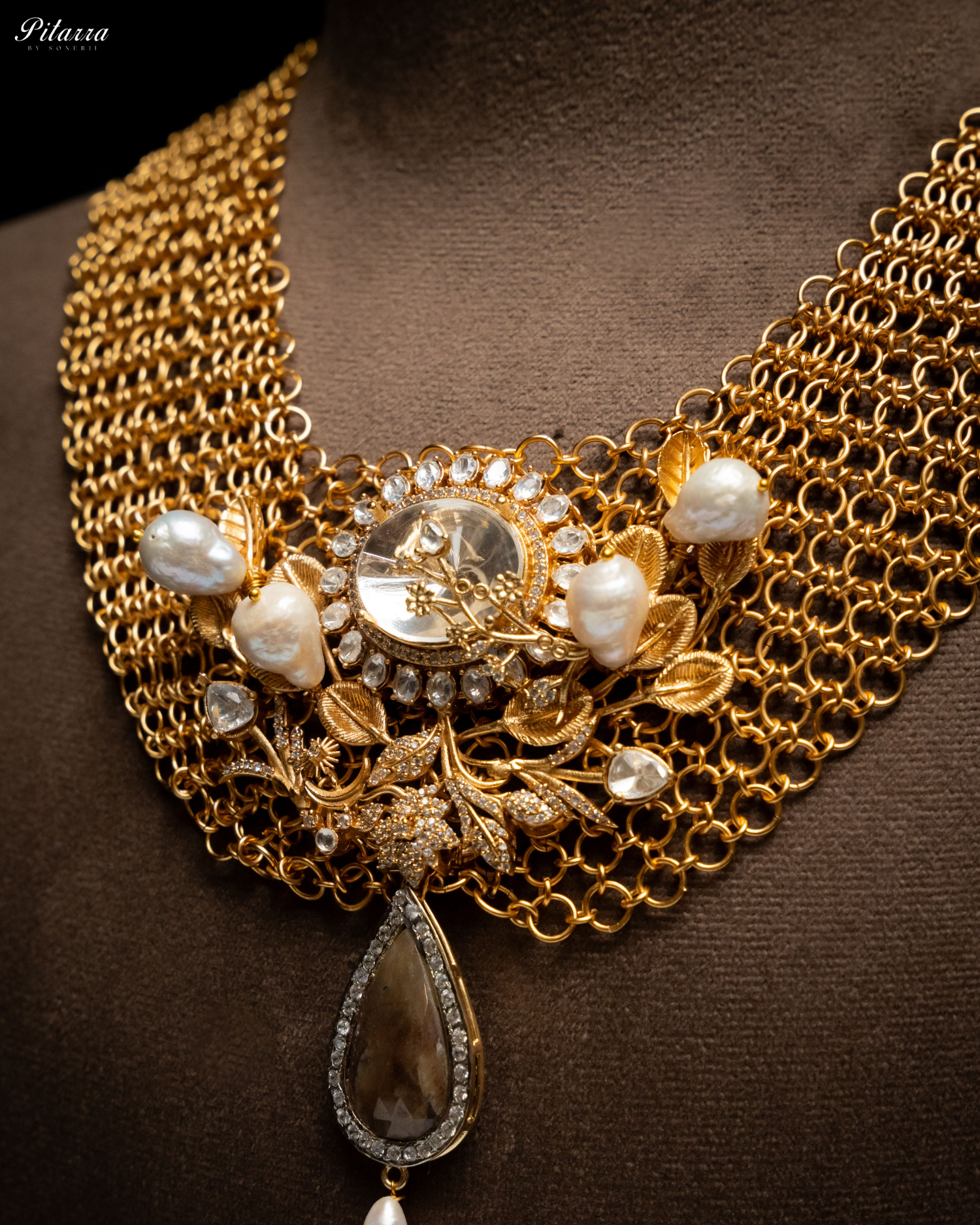Antique Finish White Pearls Stone Kundan Set