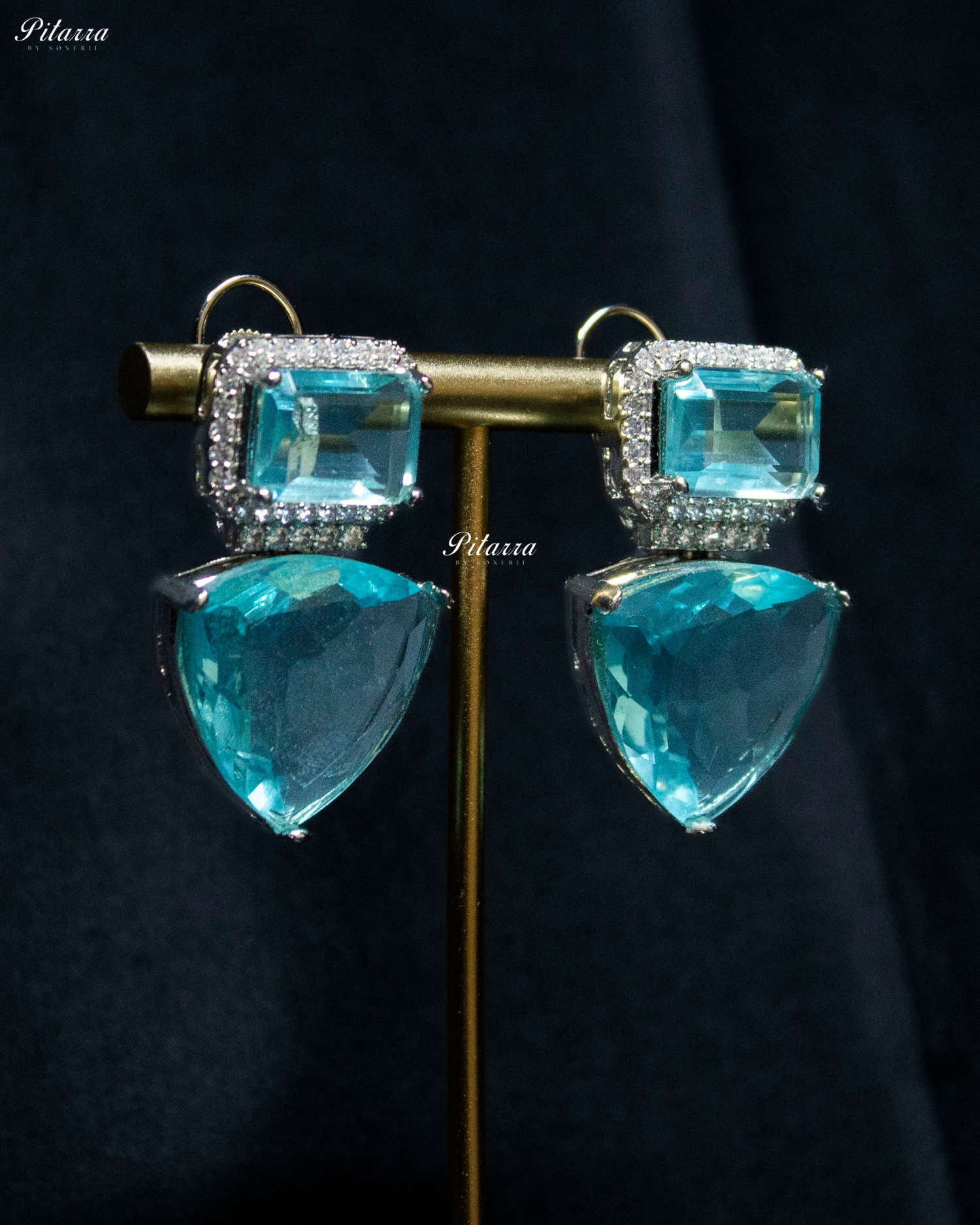 Aqua Stones Crystal Studded Dangler Earrings