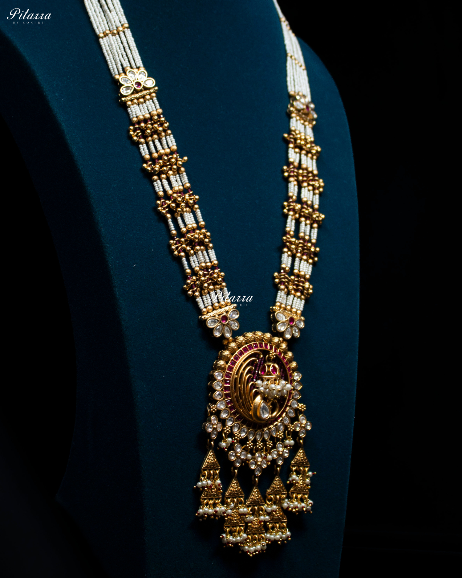Pink Tone Pink Detailing Golden Peacock Kundan Necklace Set