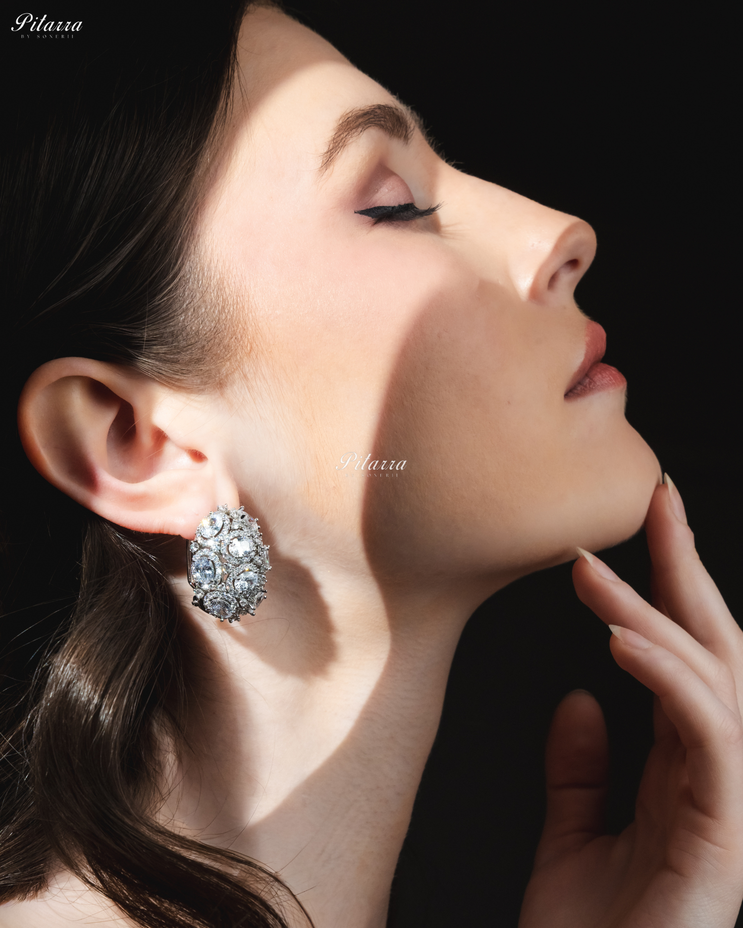 White Stone Golden Crystal Stud Earrings