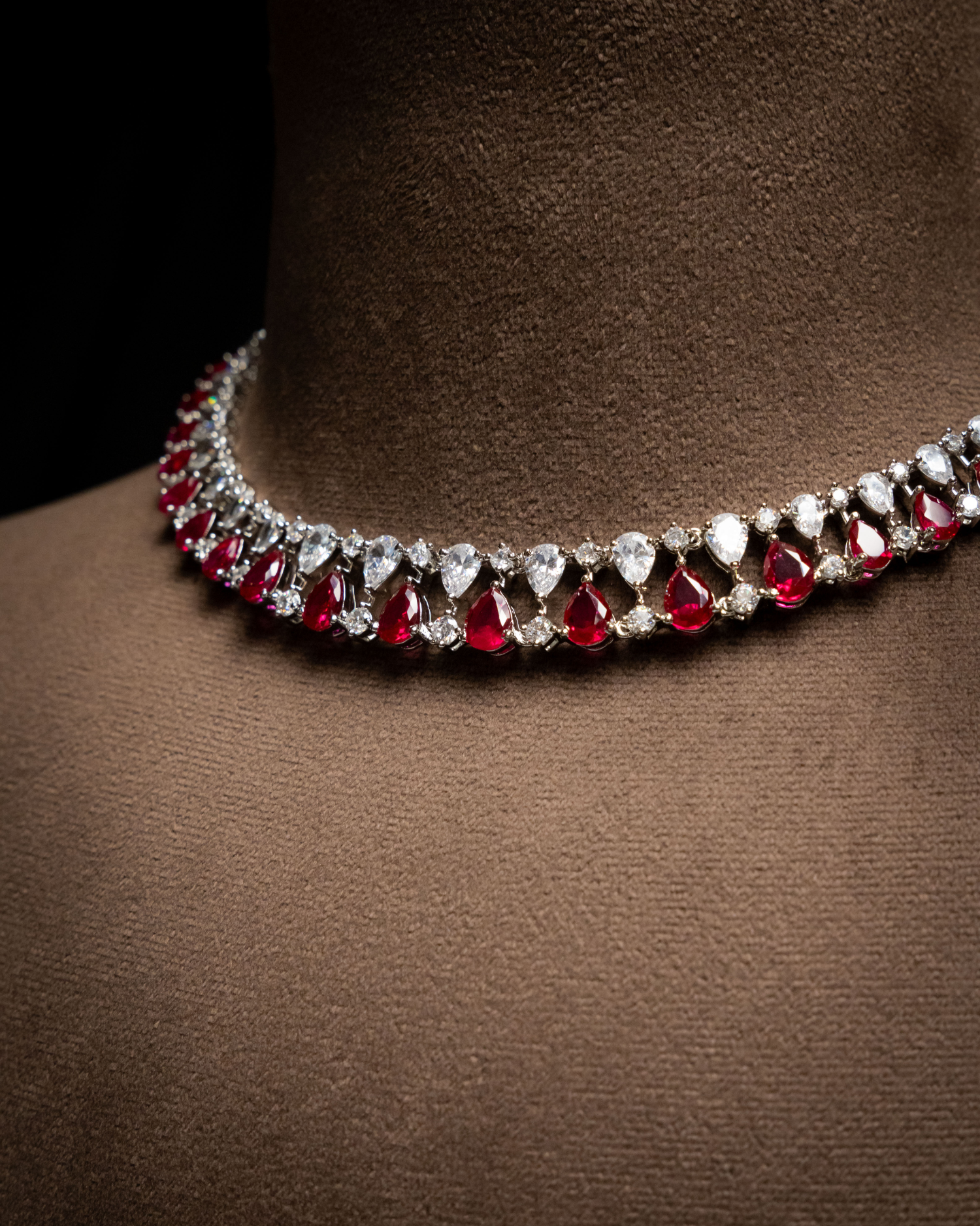 Red Drop CZ Necklace Set