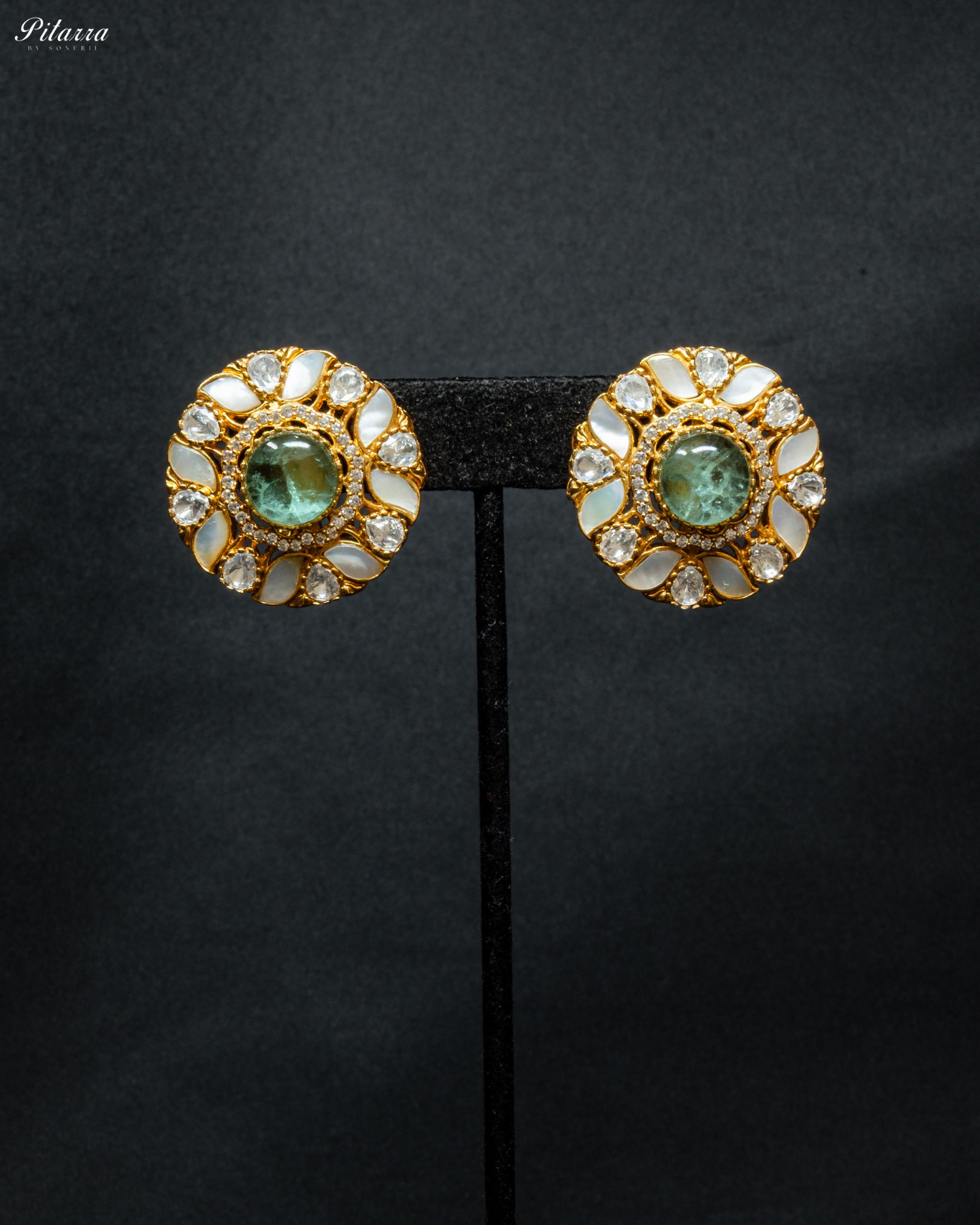 Green Moissanite Classic Traditional Kundan Stud Earrings