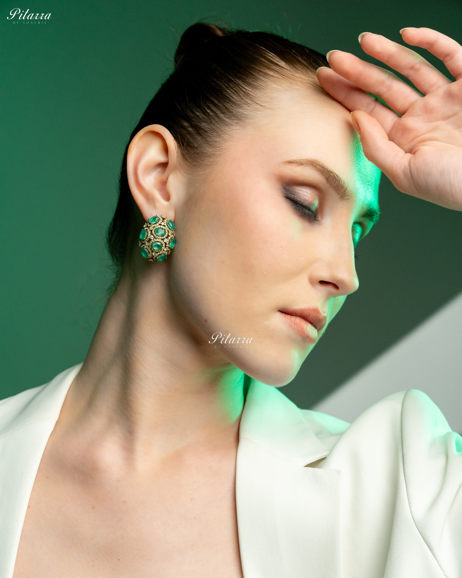 Green Stone Golden Crystal Stud Earrings