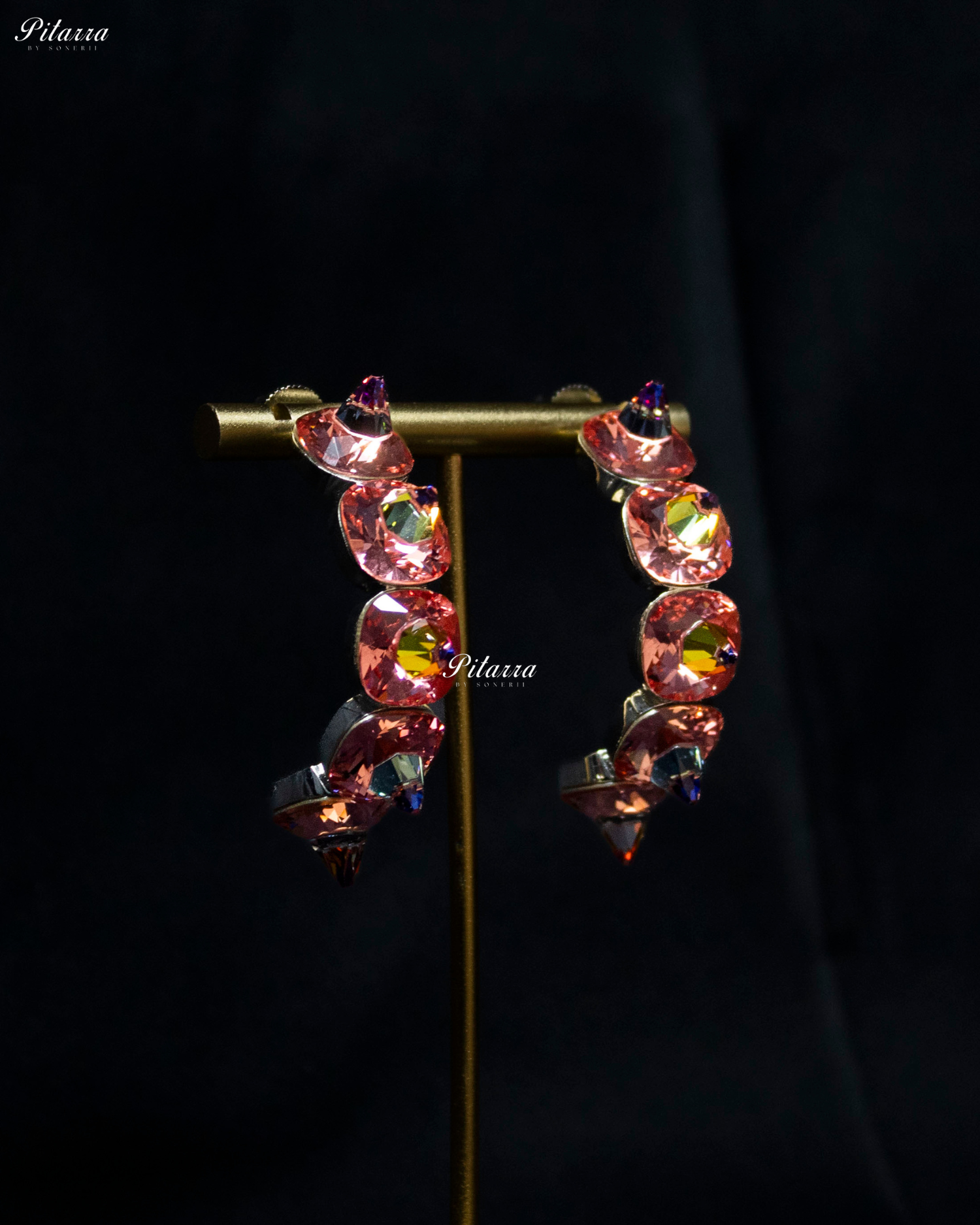 Red Stone Pyramid Cut Crystal Dangle Earrings