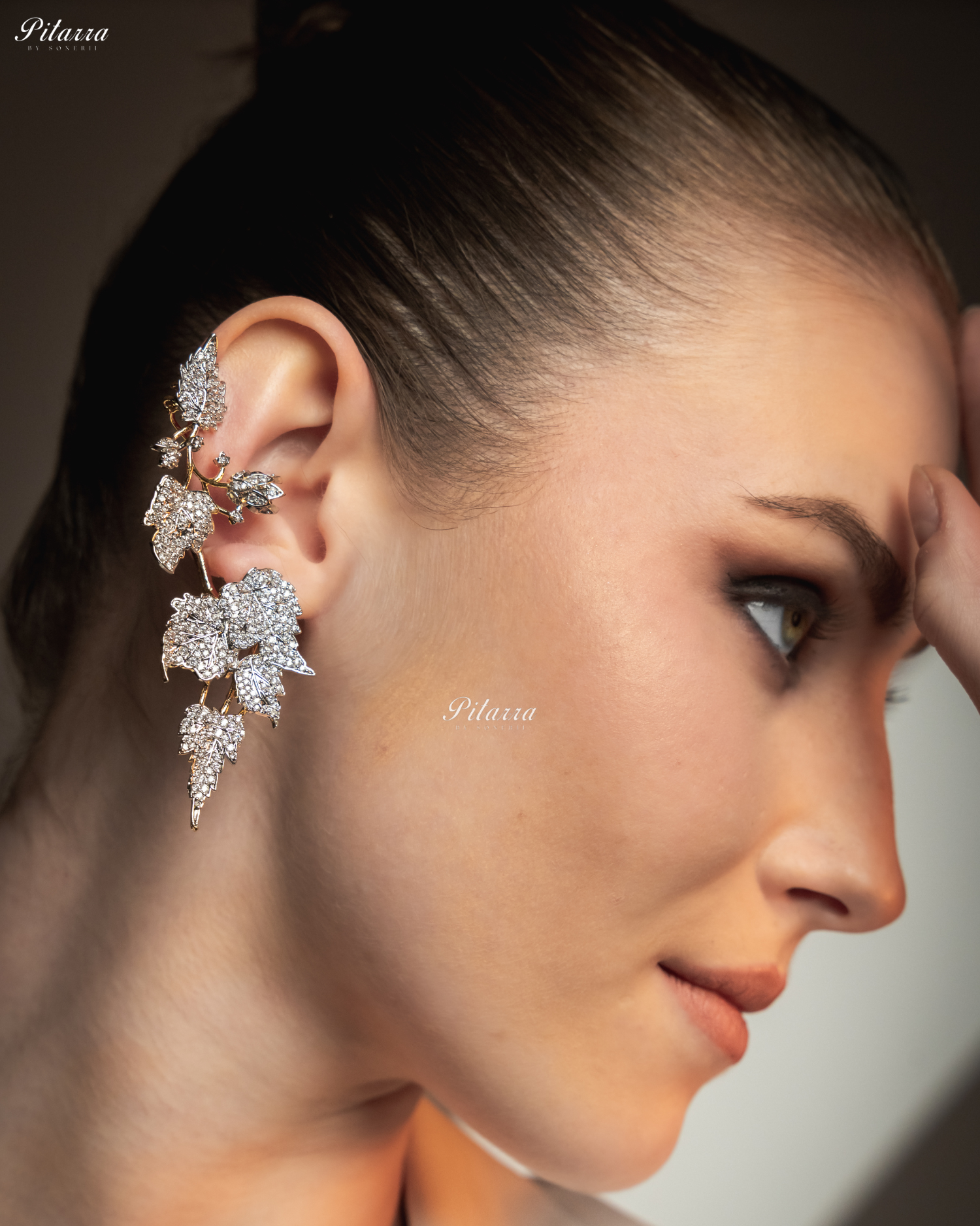 Silver - Golden Unique Leaf Shaped Crystal Earrings
