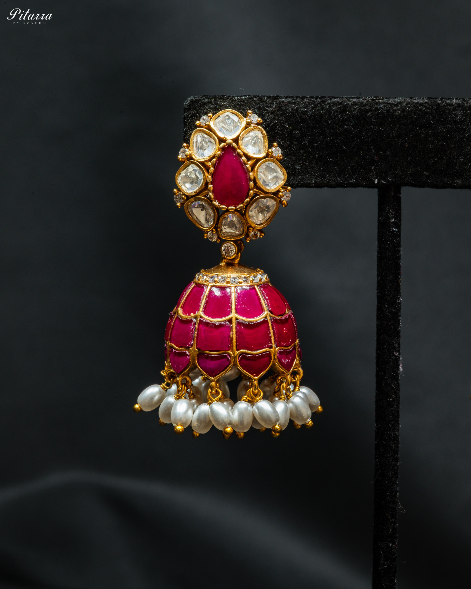 Pink Victorian Polished Kundan Jhumki Earrings