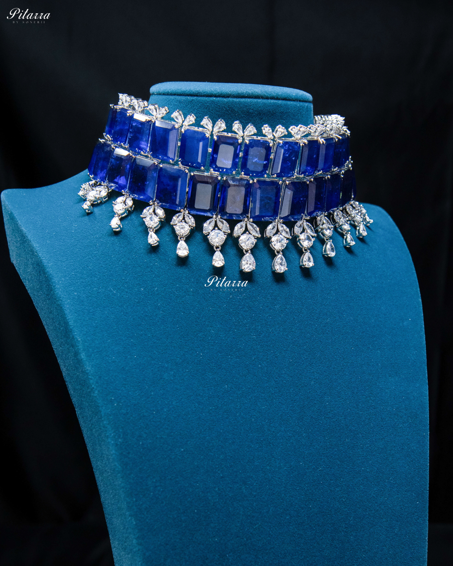 Square Blue Doublet Statement Choker Necklace Set
