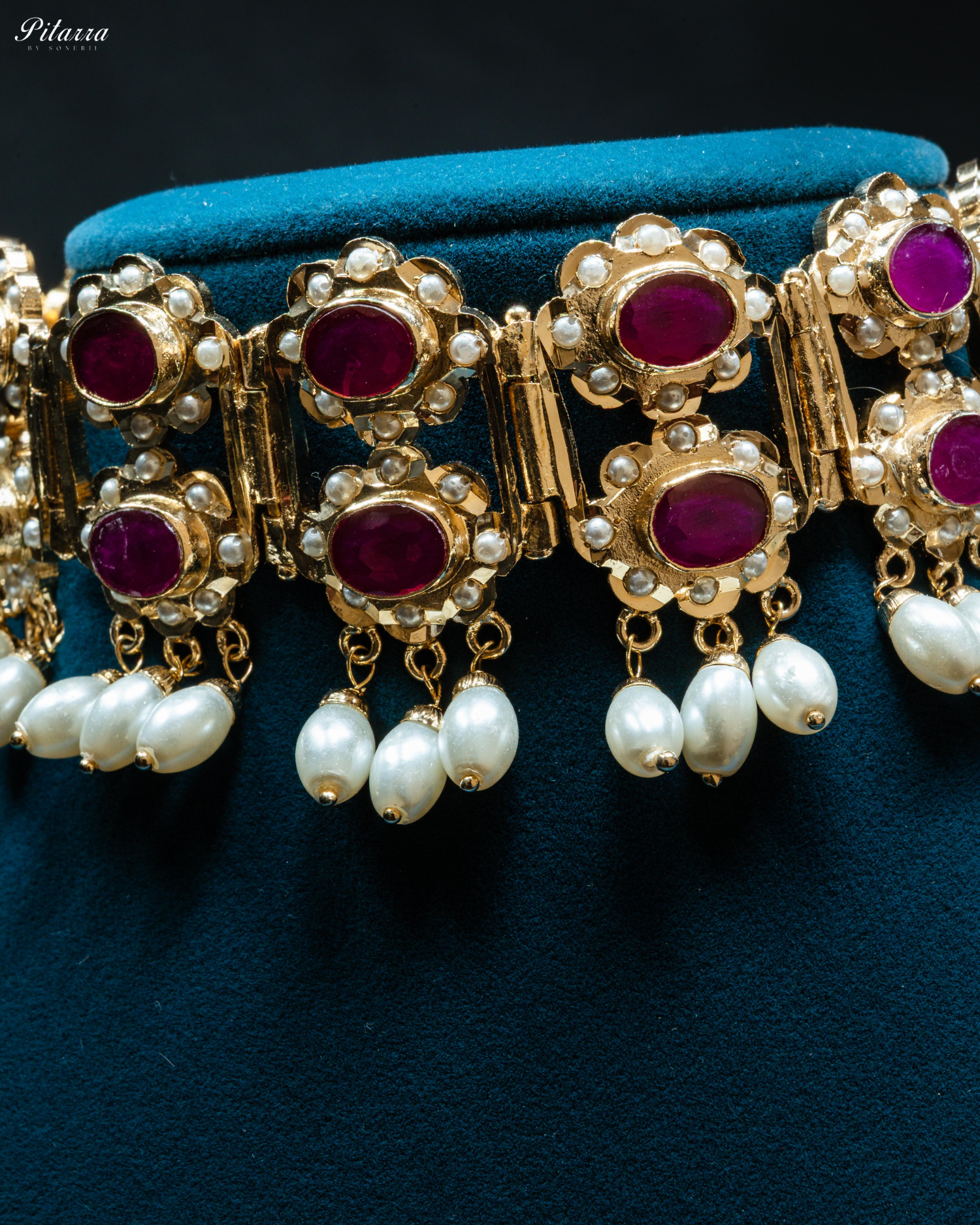 Red Stones Pearls Jadau Choker Necklace Set