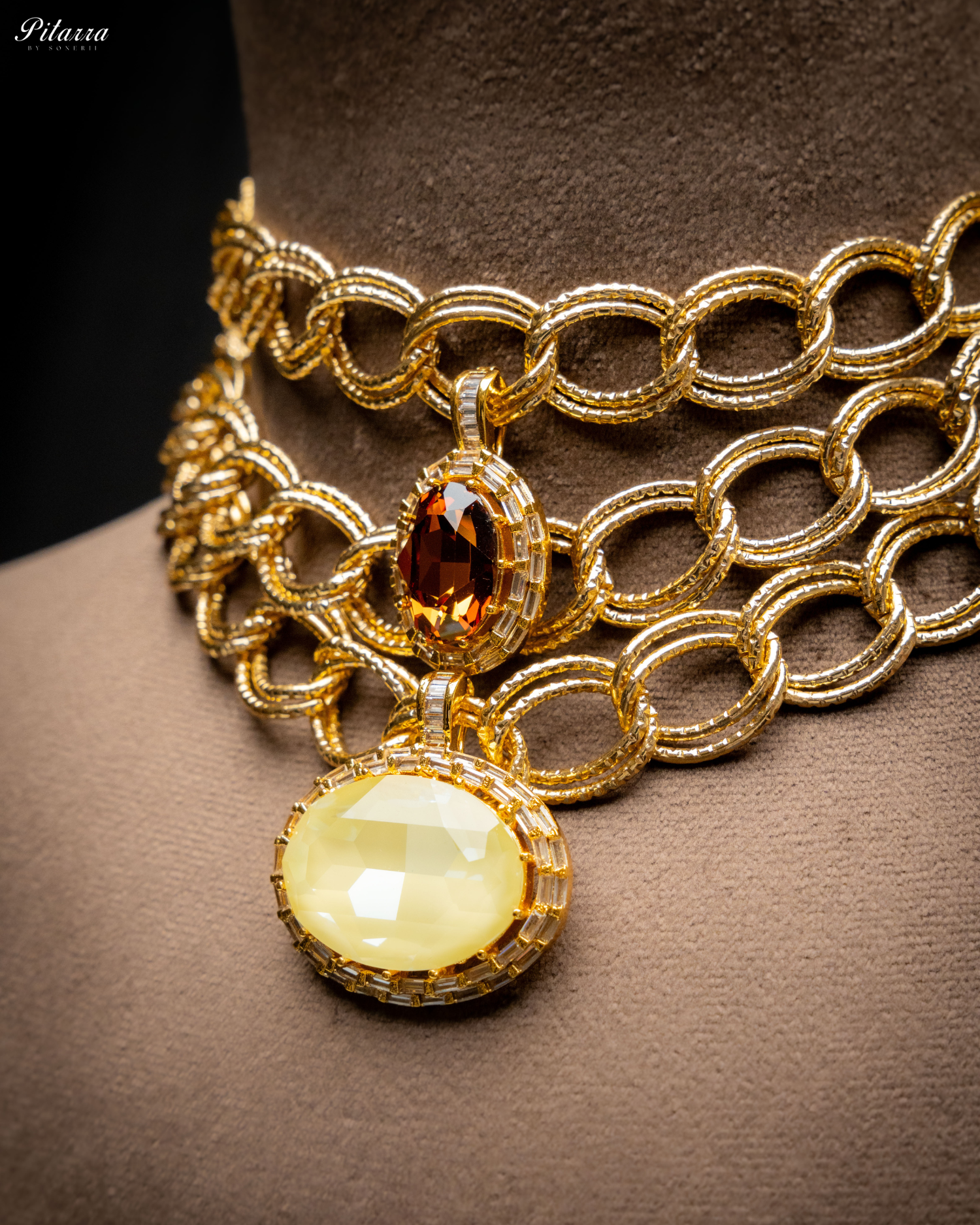 Yellow Statement Pendant Golden Chain Choker