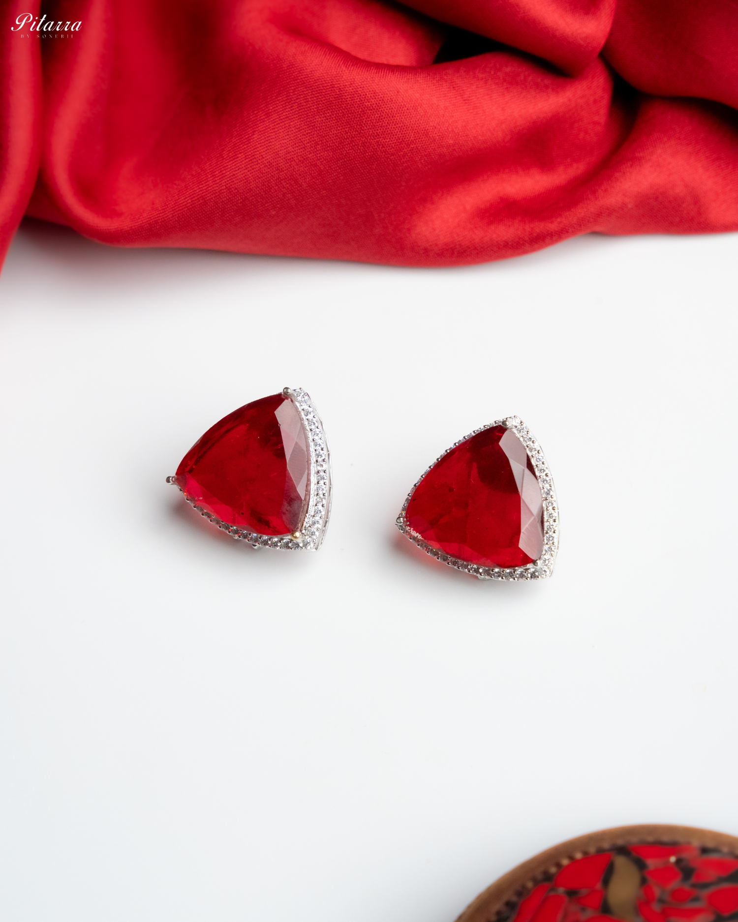 Red Colored Stone CZ Earrings