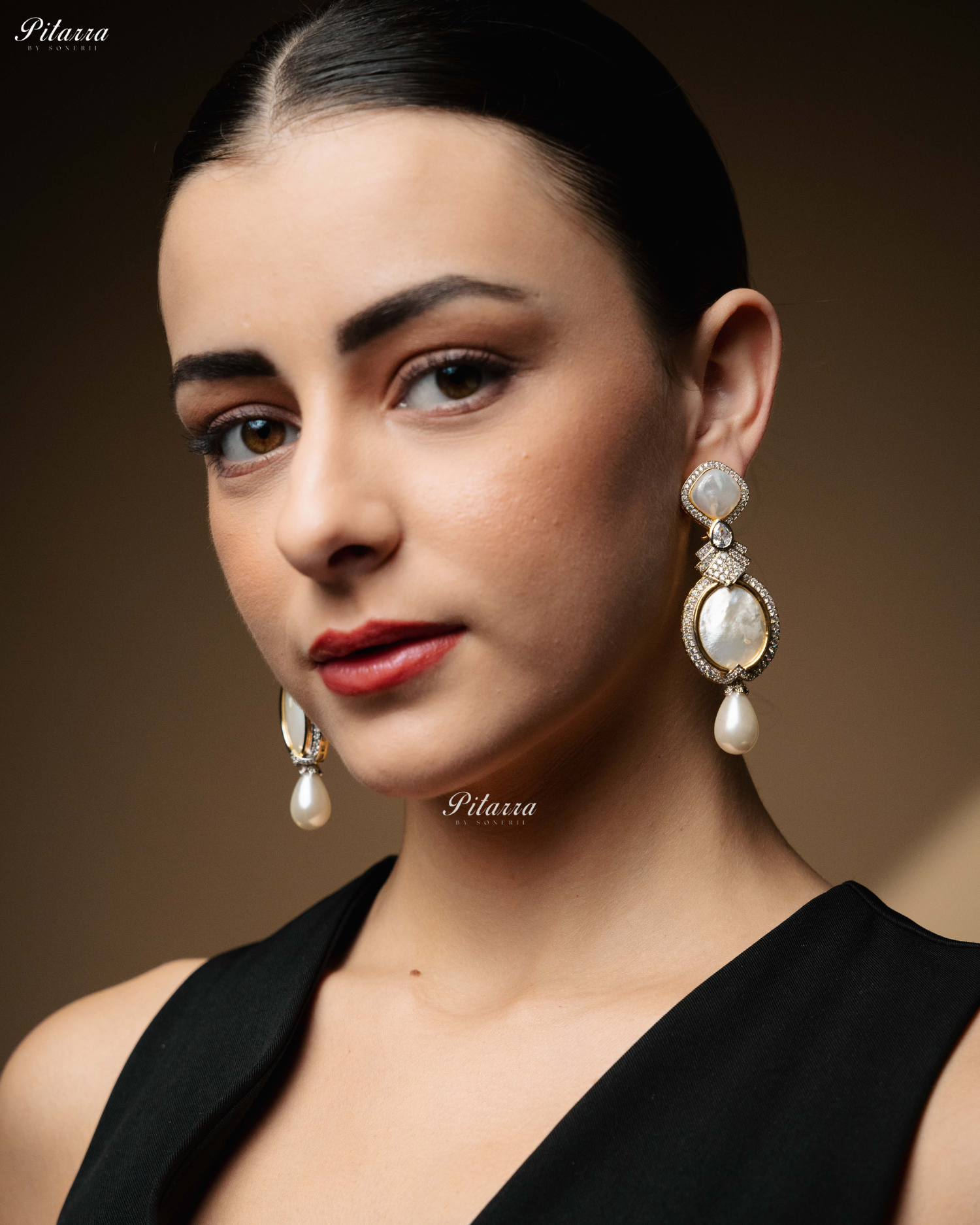 White Stone Pearl Silver CZ Dangler Earrings