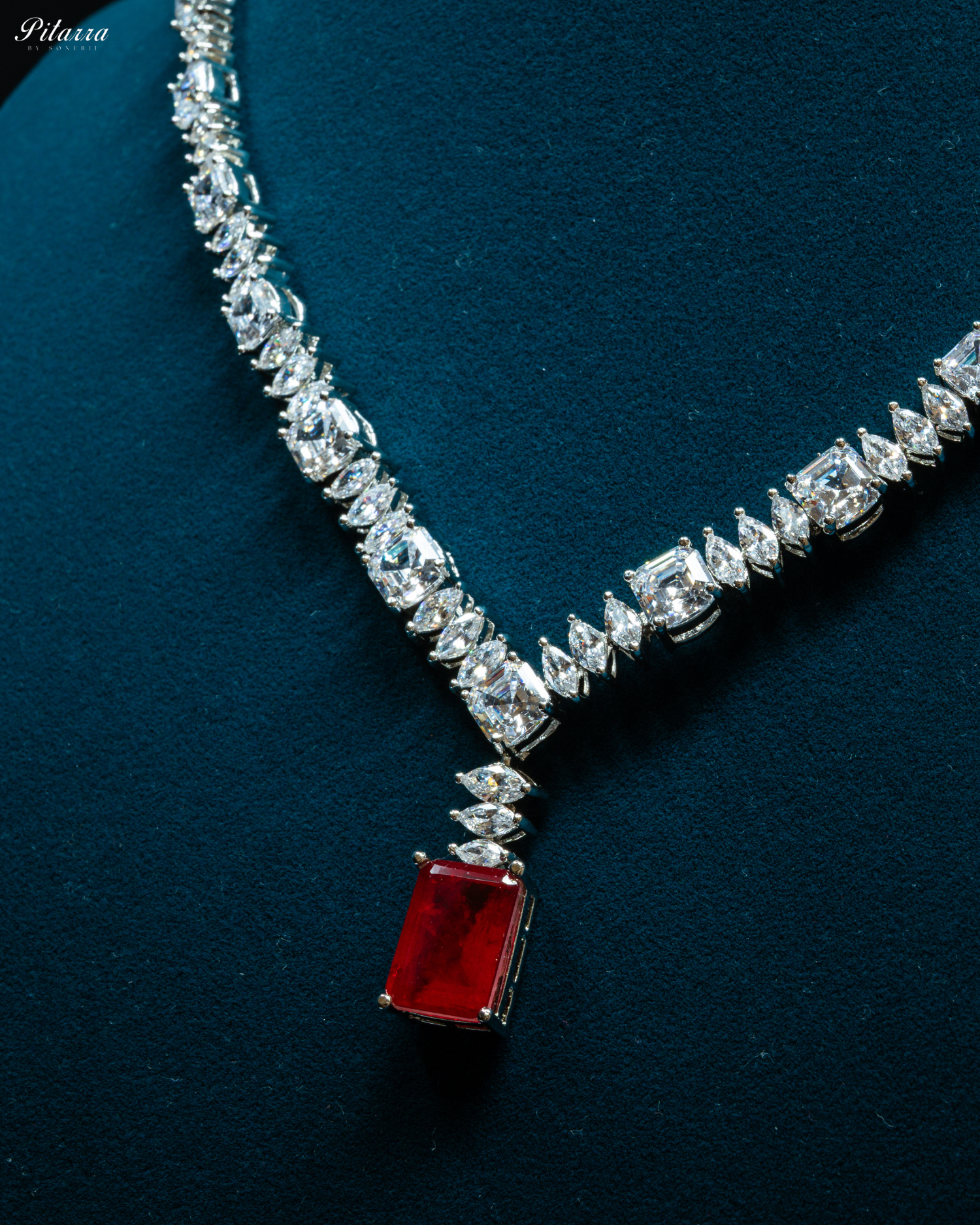 Ruby Stone Cubic Zirconia Pendant Set