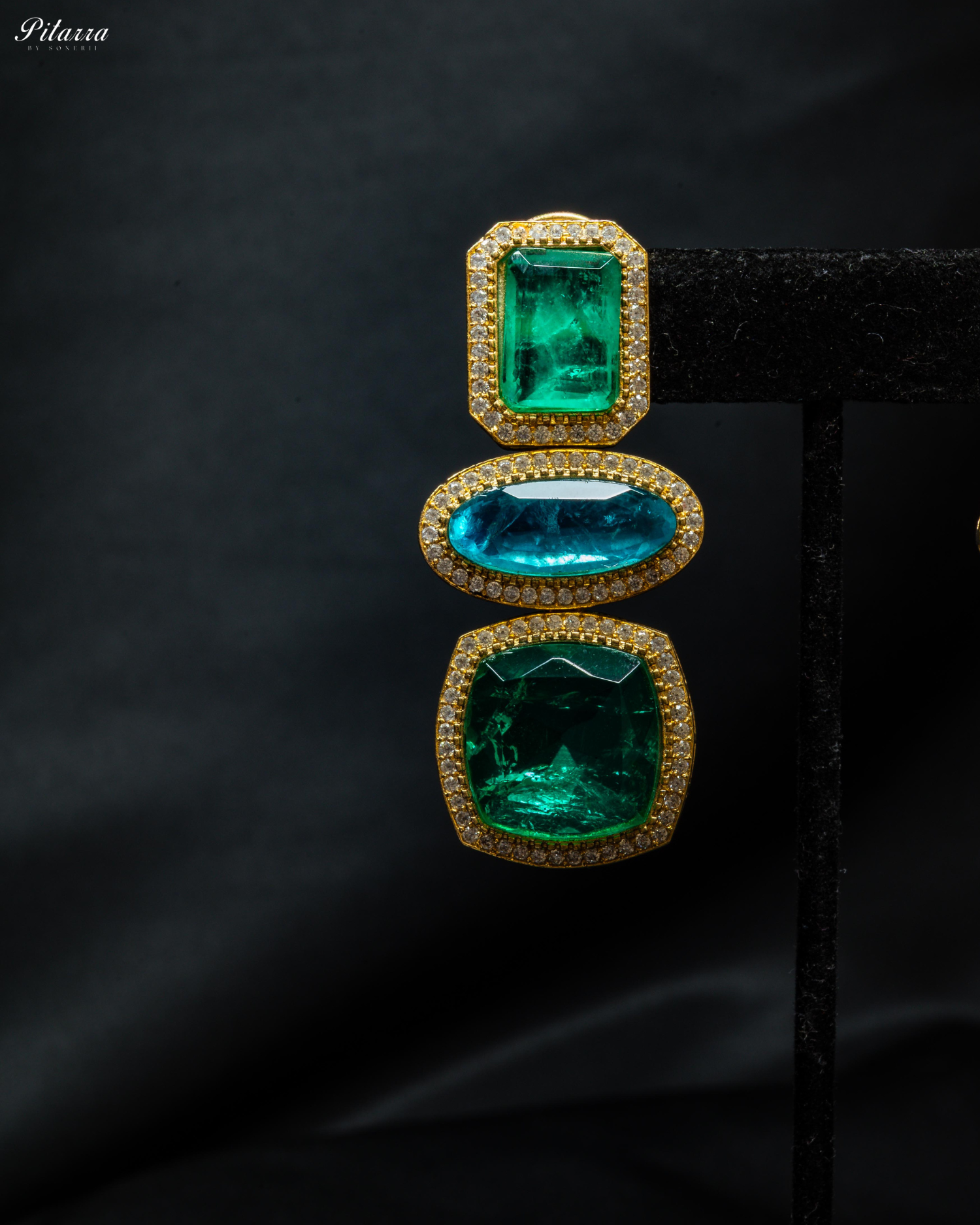 Green Golden Cubic Zircon Dangler Earrings