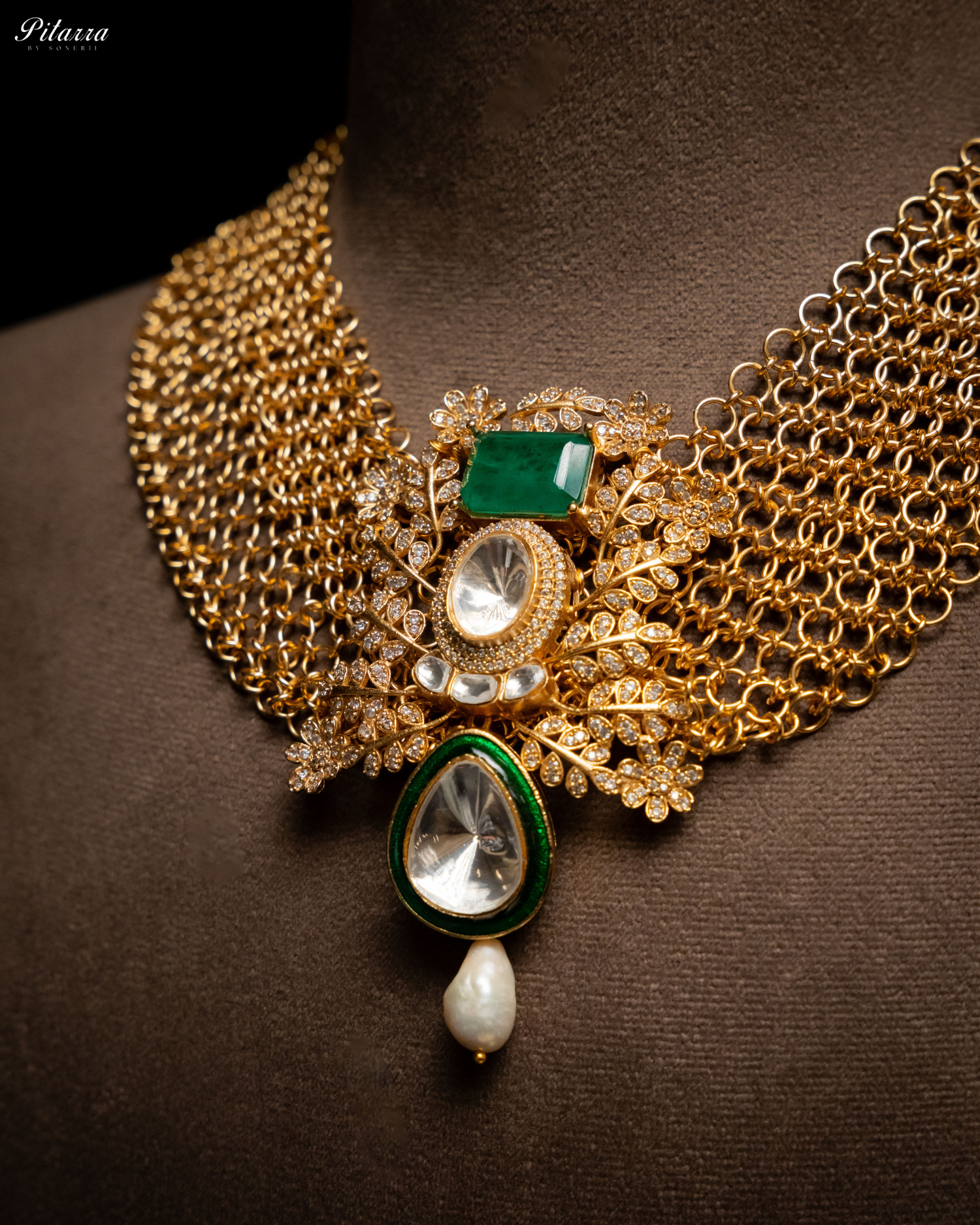 White Crystal Studed Kundan Necklace Set